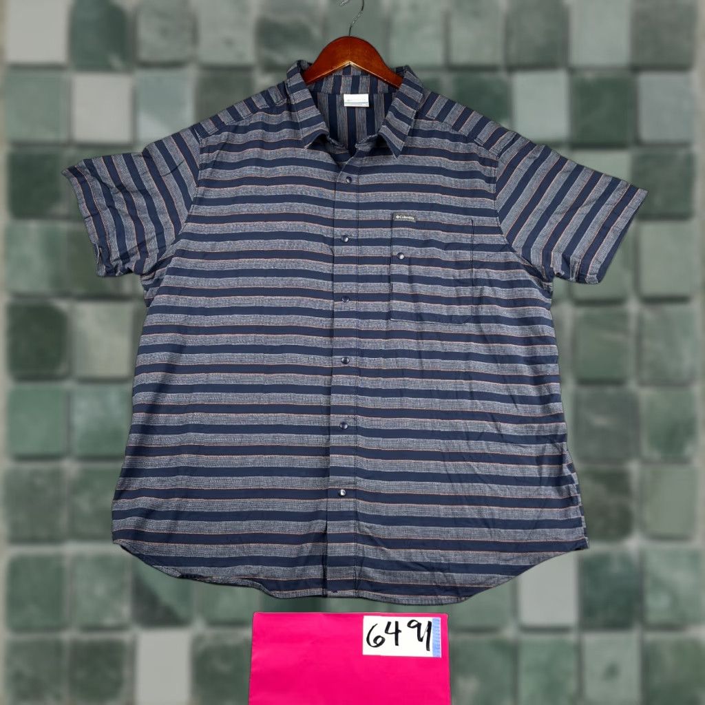 Vintage Columbia Shirt 2XL Navy Blue Striped Button-Up Short Sleeve Men Size US XXL / EU 58 / 5 - 1 Thumbnail