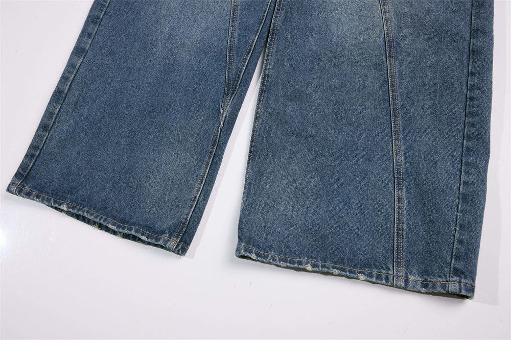 Jean Men's washed distressed irregular patchwork straight jeans Size US 32 / EU 48 - 6 Thumbnail