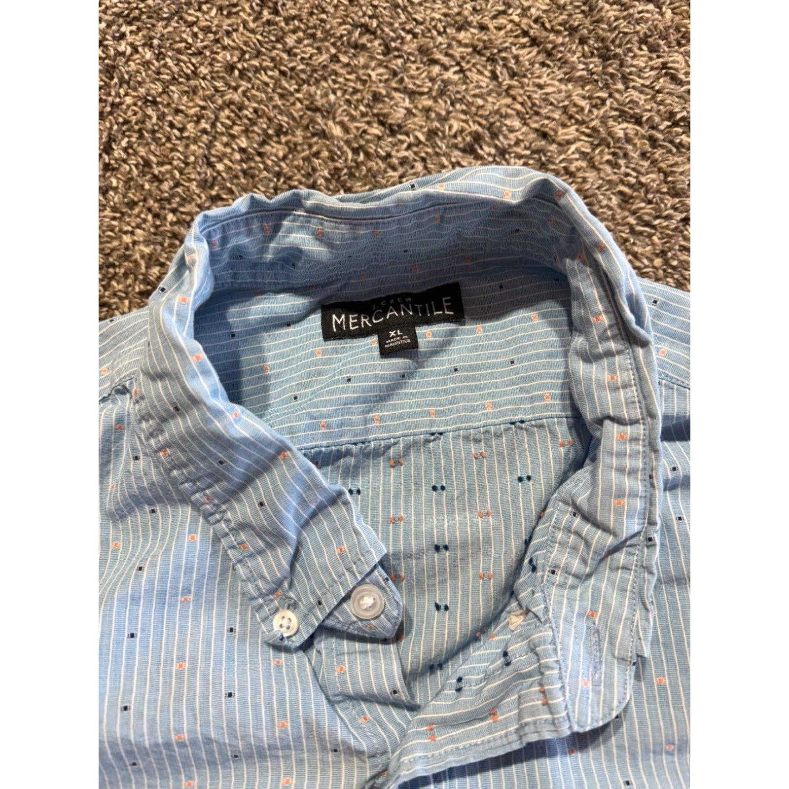 J.Crew J.Crew Mercantile Shirt Button-Down XL Blue Stripe Dots Men Short Sleeve Button-Up 2056 Size US XL / EU 56 / 4 - 3 Thumbnail
