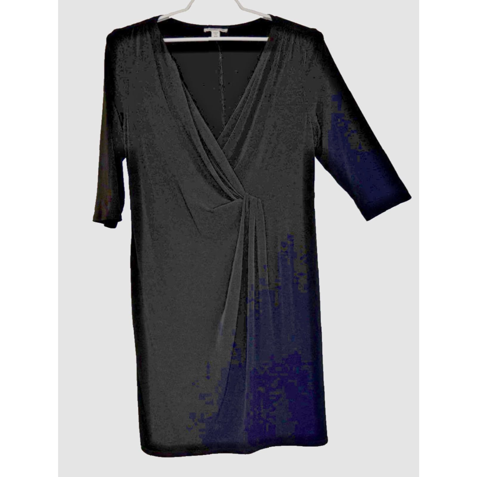 Coldwater Creek Coldwater Creek Dress 20W Black Faux Wrap 3/4 Sleeve Deep V-Neck Stretch Knit Size 3XL / US 20-22 - 2 Thumbnail