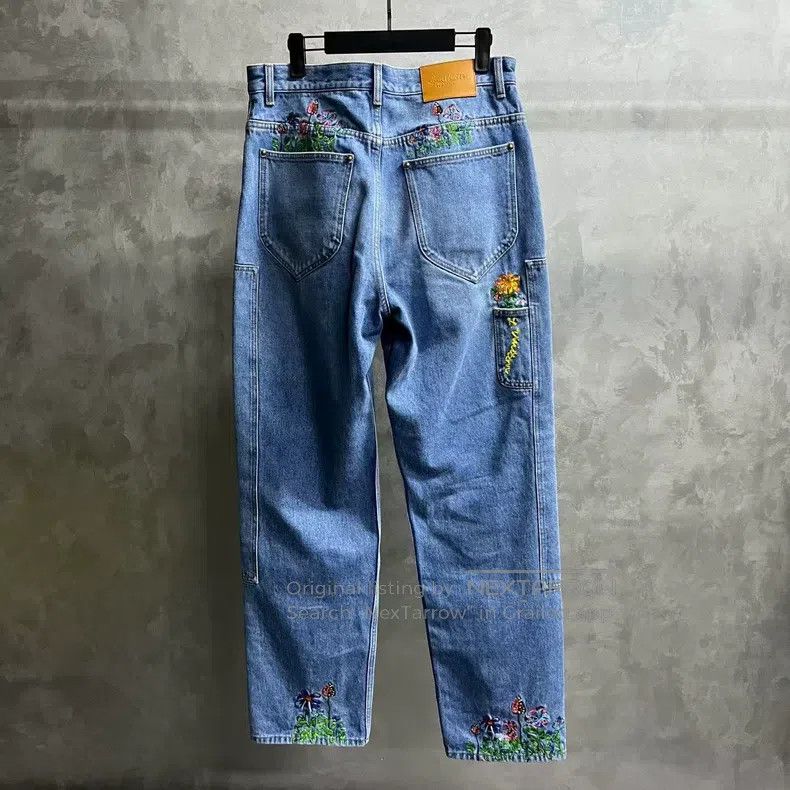 Louis Vuitton Louis Vuitton Indigo Floral Embroidered Long Jeans Size US 31 - 6 Thumbnail
