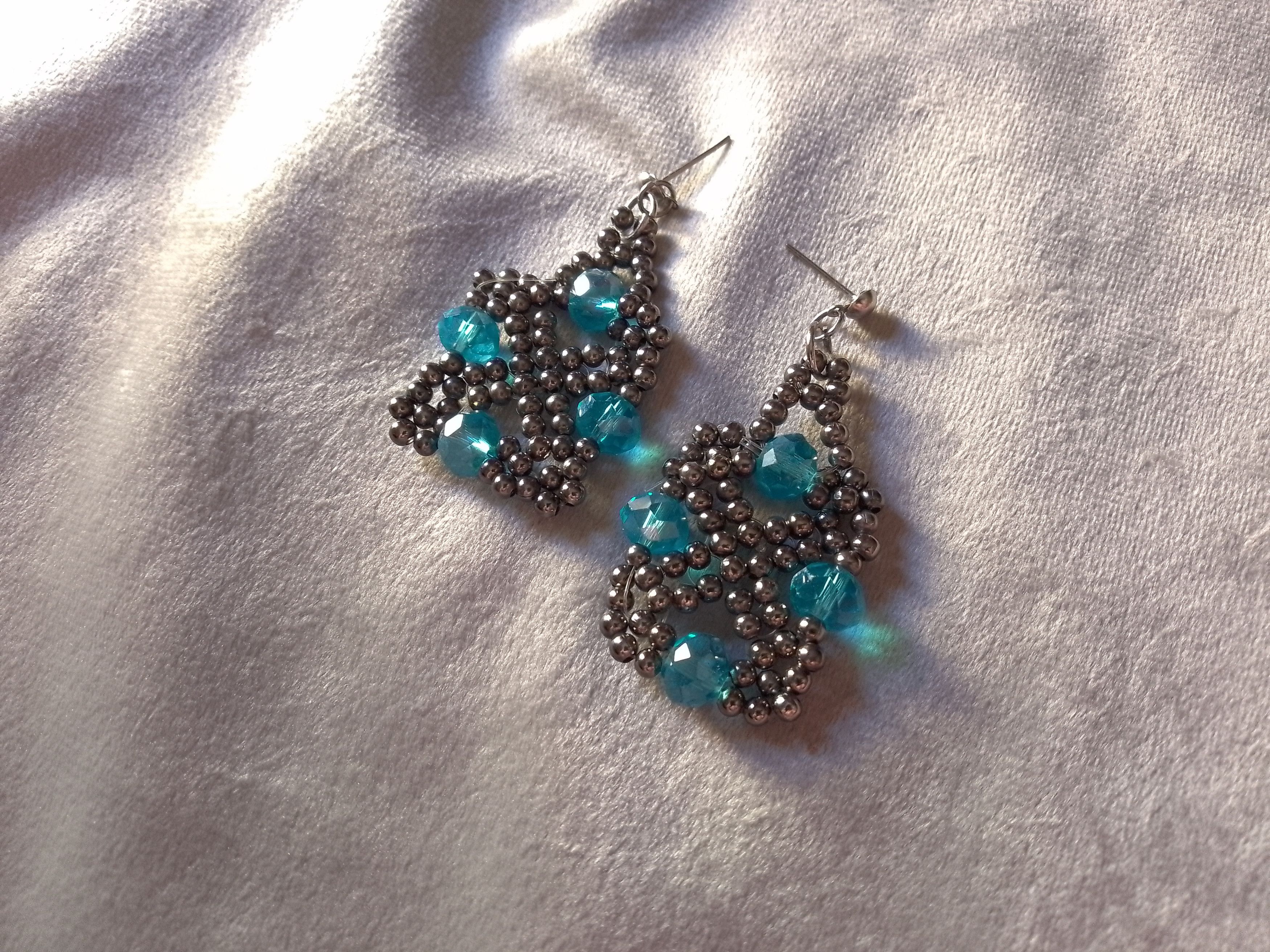 Handmade Vintage style Earrings Blue Crystals Embroidered Party Size ONE SIZE - 4 Thumbnail