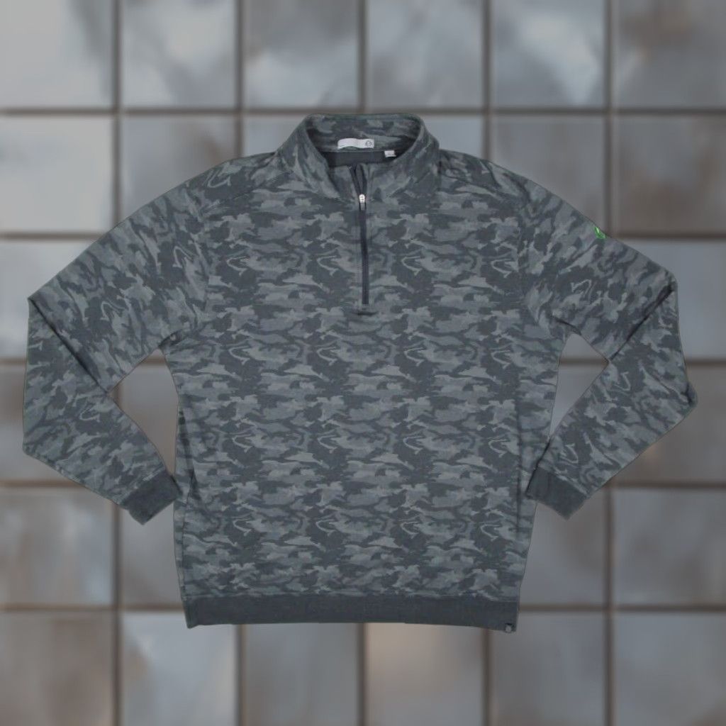 Vintage Tasc Sweater Mens Large Gray Camo Cloud French Terry Quarter Zip Bamboo Blend Size US L / EU 52-54 / 3 - 1 Thumbnail