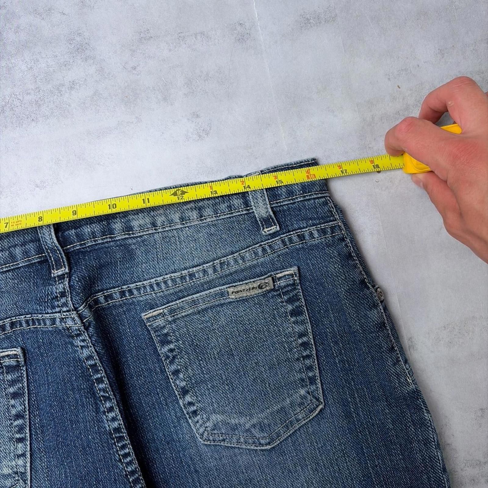 Point Zero Y2K Blue Point Zero Grunge Flared Wide Leg Denim Jeans Size 31" - 6 Thumbnail