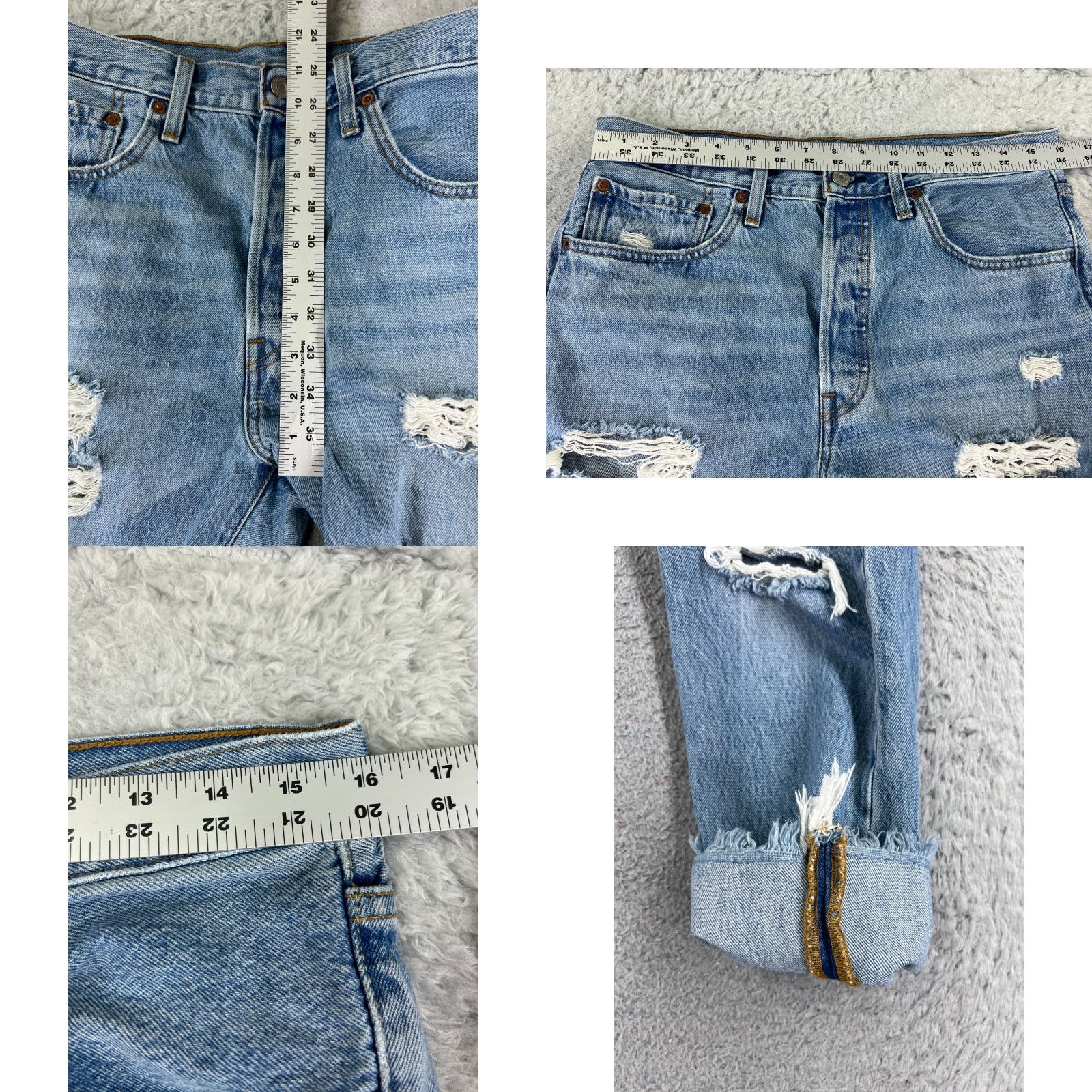 Levi's Levis 501 Jeans Skinny Blue Denim 31x27 Adult Regular Women Button Fly Distressed Stretch Vintage: No Size 24" / US 00 / IT 34 - 9 Thumbnail