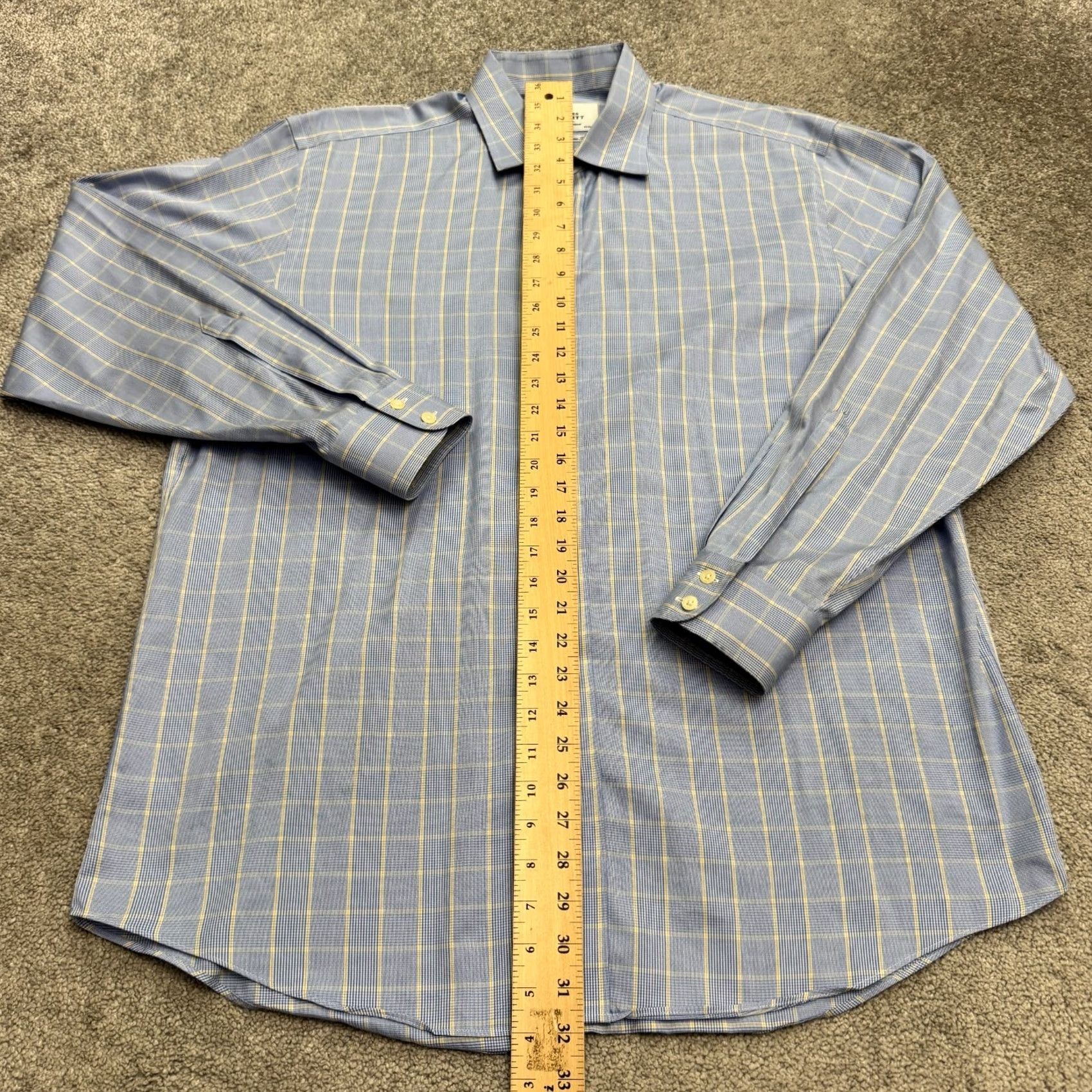 Charles Tyrwhitt Charles Tyrwhitt Dress Shirt Mens 17/35 Classic Fit Non Iron Blue Plaid Shirt Size 46R - 7 Thumbnail