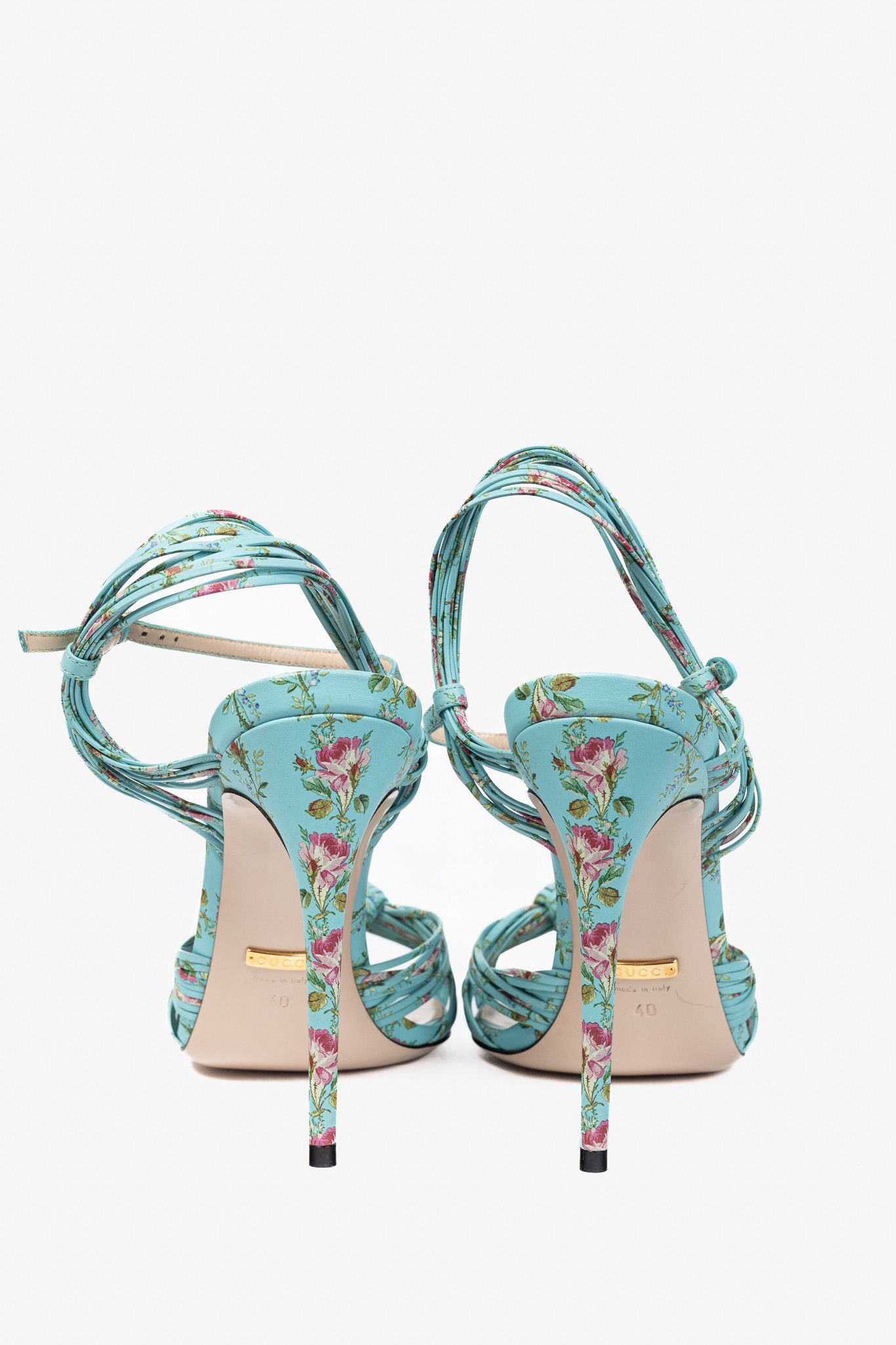 Gucci Gucci Allie Floral-Print Leather Knotted High-Heel Sandals Size US 9.5 / IT 39.5 - 3 Thumbnail