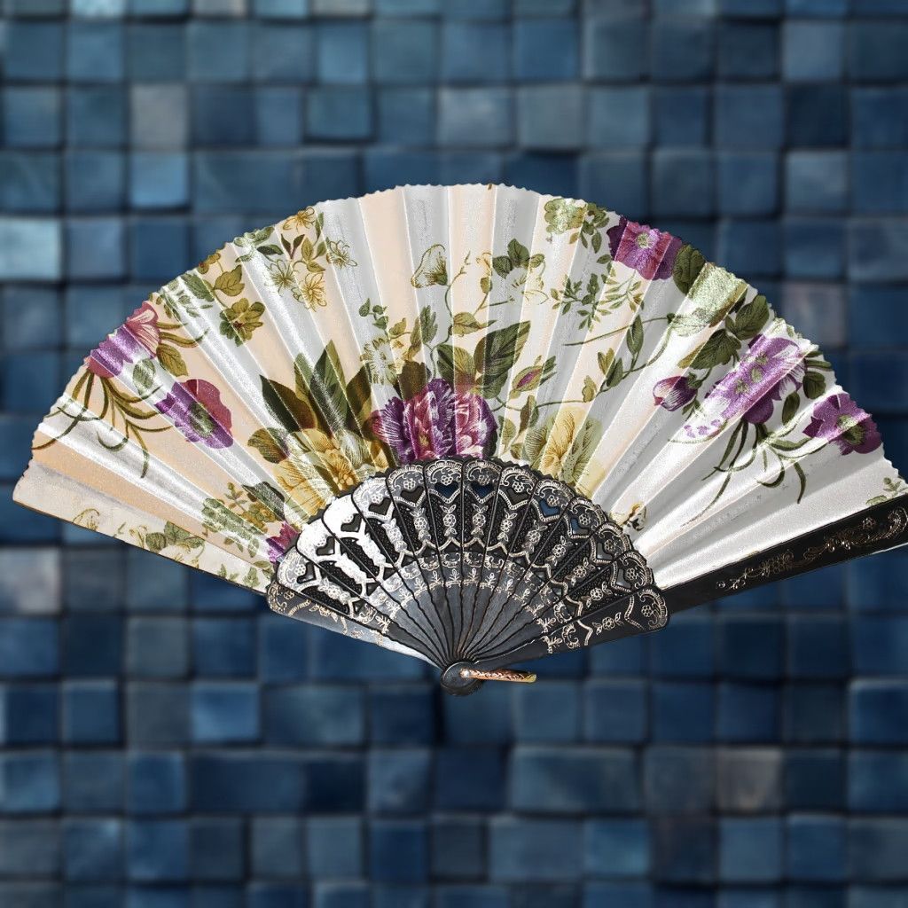 Vintage VINTAGE Hand Fan with Flowers Small Hand Fan A5 Women's Accessories Size ONE SIZE - 1 Thumbnail