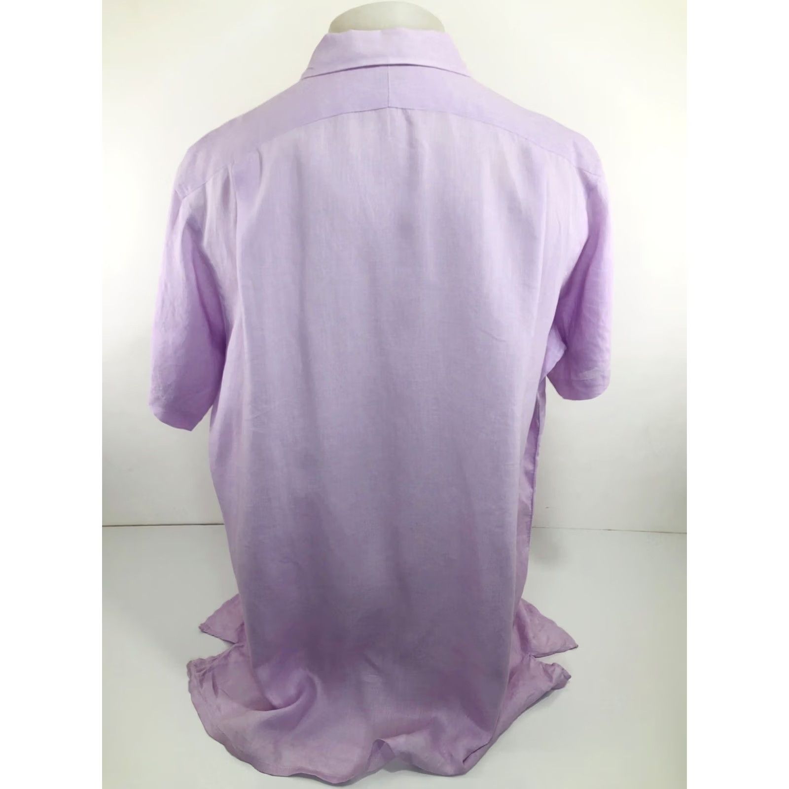 Vintage BULLock & JONES - PURE LINEN / LOOP COLLAR Mens L / XL Shirt - EXCELLENT - Pale Purple / Pink Linen Button-Up, Short Sleeve, Collared, 4G Size US L / EU 52-54 / 3 - 4 Thumbnail