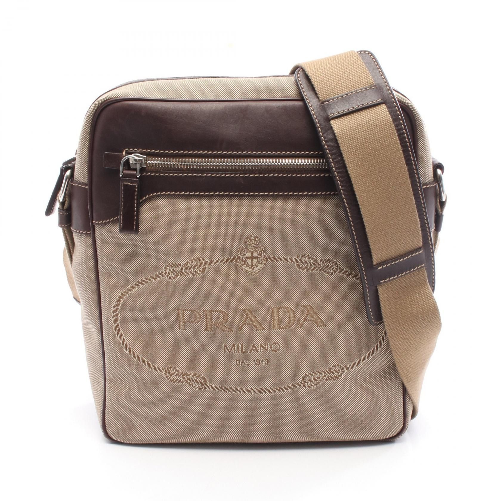 Prada Prada PRADA Logo Jacquard Canvas Leather Shoulder Bag Textile Shoulder Bag 46022 DUTY FREE for USA Size ONE SIZE - 1 Thumbnail