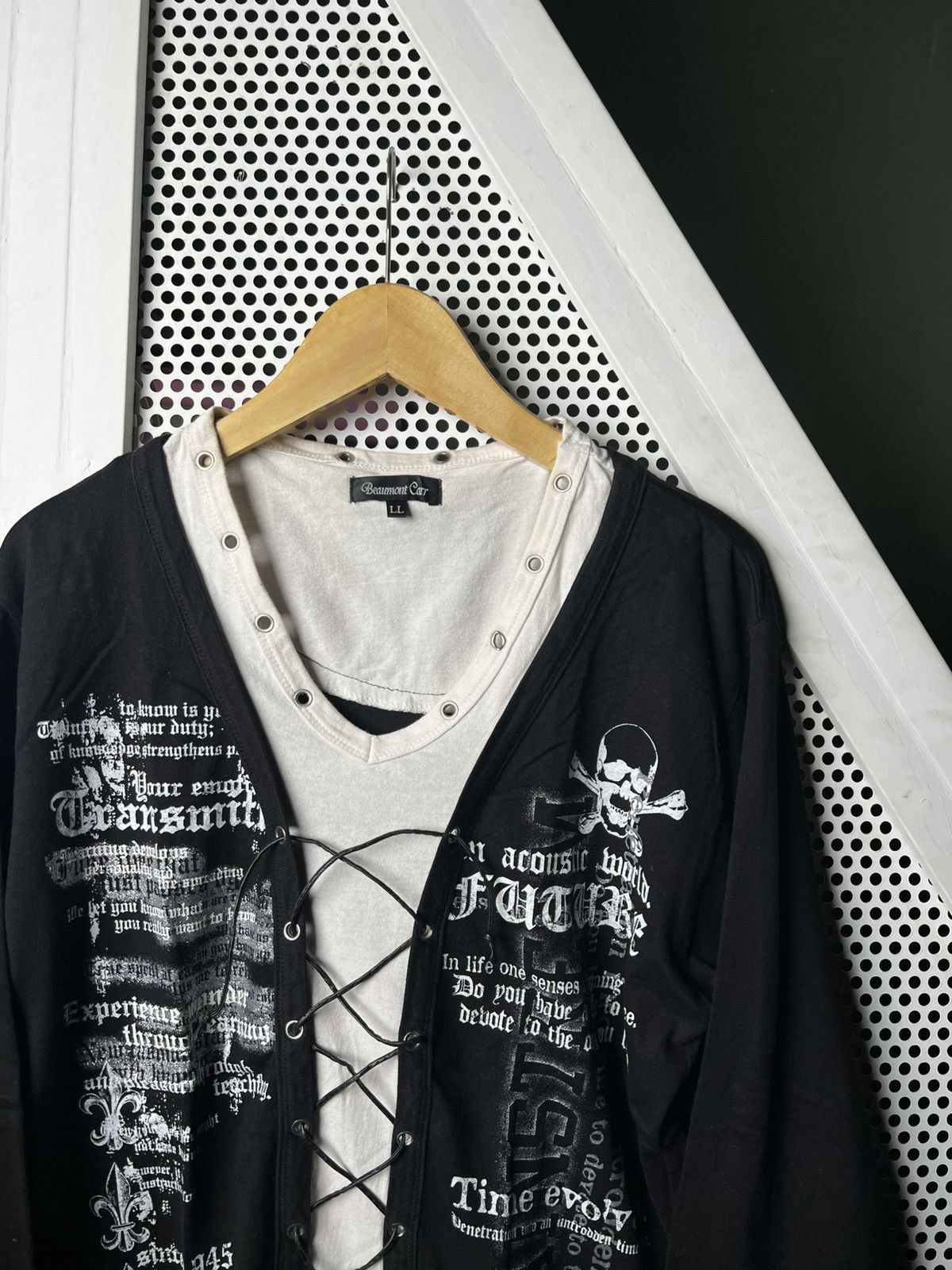 If Six Was Nine Vkei Beaumont Carr Lace Up Double Layered Poem Longsleeve Size US L / EU 52-54 / 3 - 3 Thumbnail