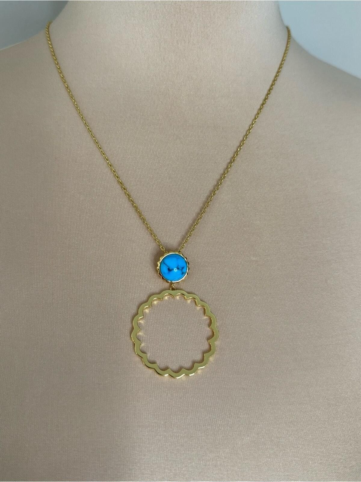 Other Turquoise & gold toned pendant chain line necklace Size ONE SIZE - 1 Thumbnail