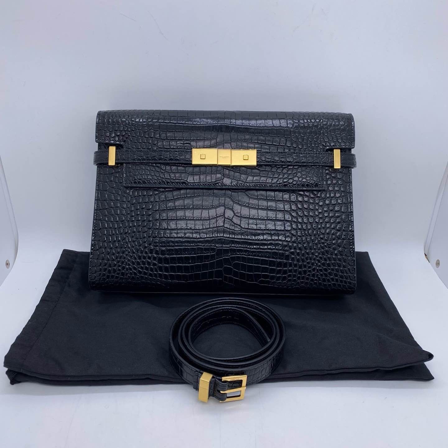 Saint Laurent Paris Saint Laurent Manhattan Crocodile Embossed Shoulder Bag Size ONE SIZE - 1 Thumbnail