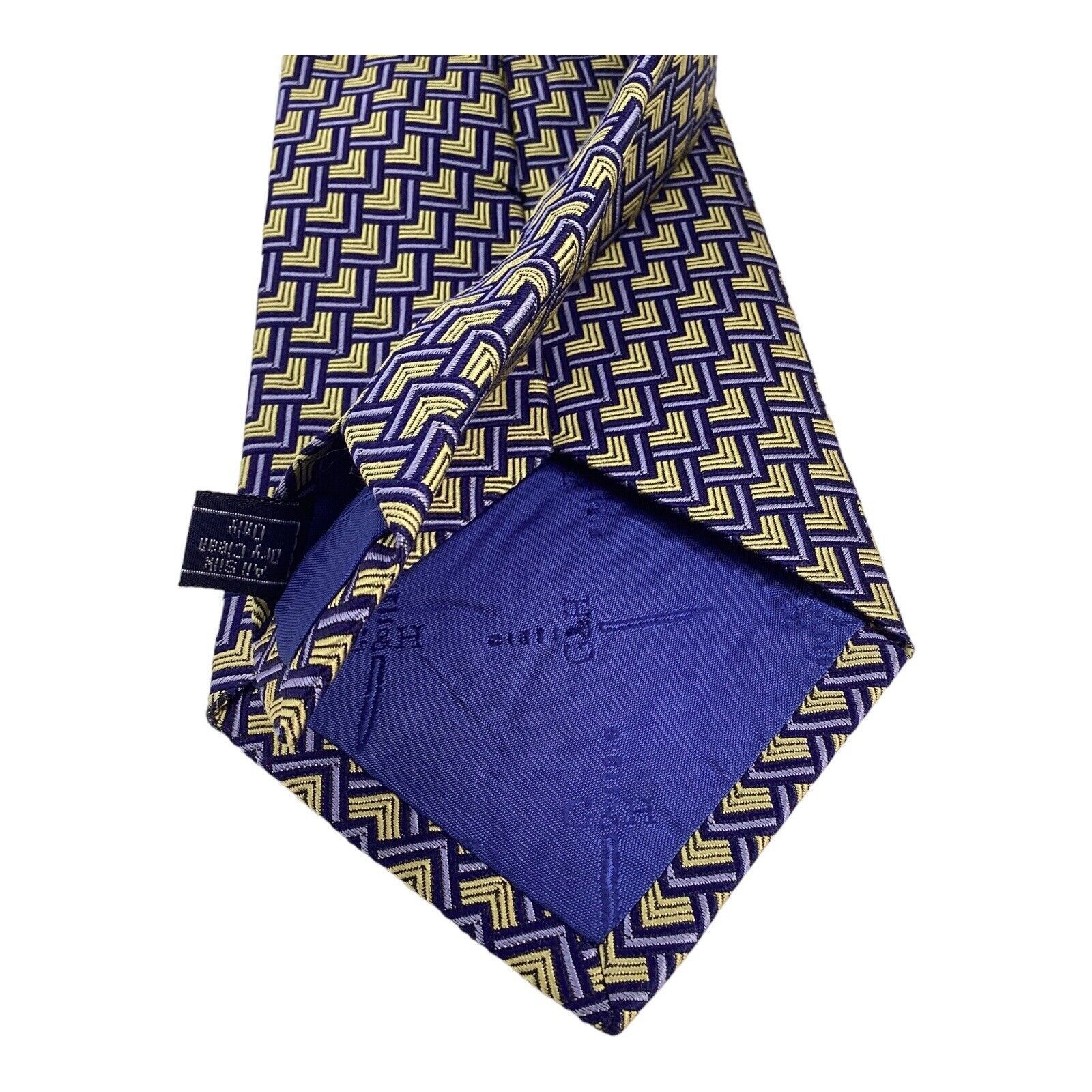 Gieves & Hawkes GIEVES & HAWKES Yellow Purple Geometric Silk Tie H.Made EC Size ONE SIZE - 5 Thumbnail