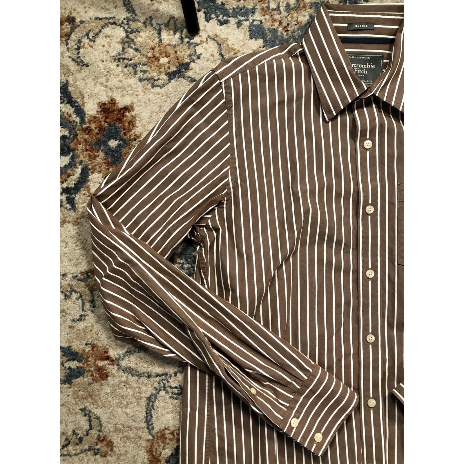 Abercrombie & Fitch Abercrombie & Fitch Shirt Mens L Brown Striped Button-Up Slim Size US L / EU 52-54 / 3 - 3 Thumbnail