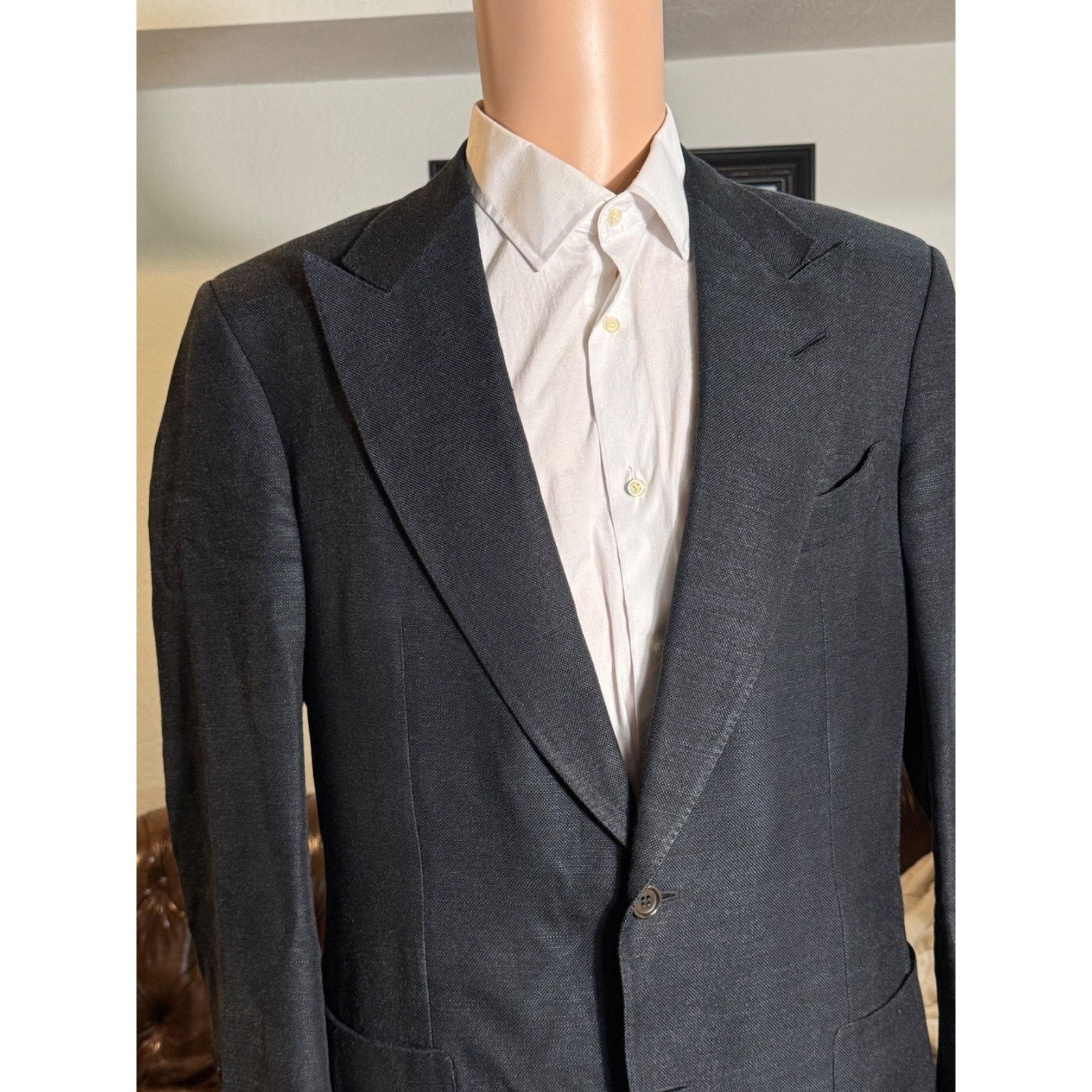 Tom Ford Tom Ford Black Silk Textured Peak Lapel Blazer 54 44R Size 44R - 5 Thumbnail