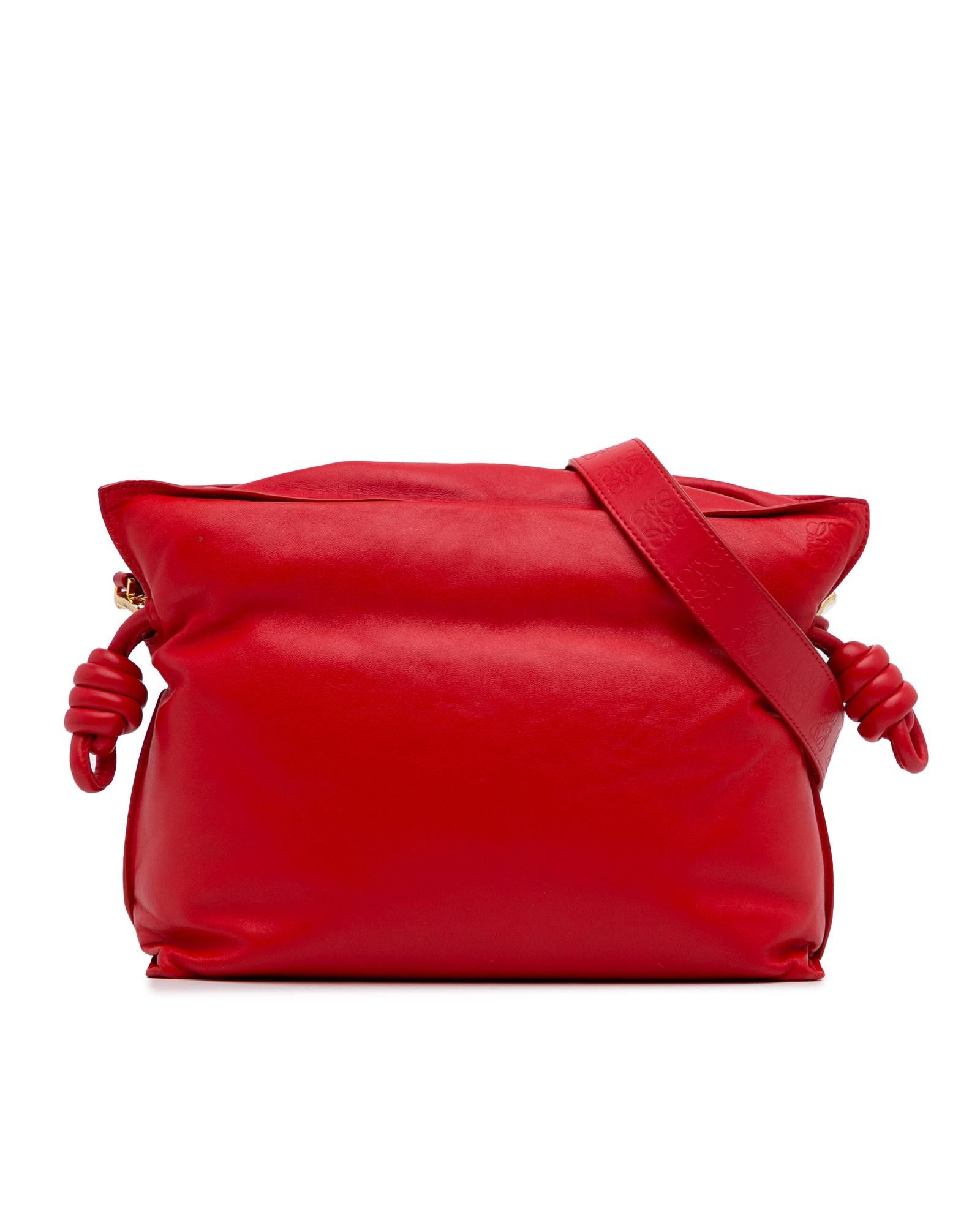 image of Loewe Leather Flamenco Knot Crossbody Bag in Red, Women's
