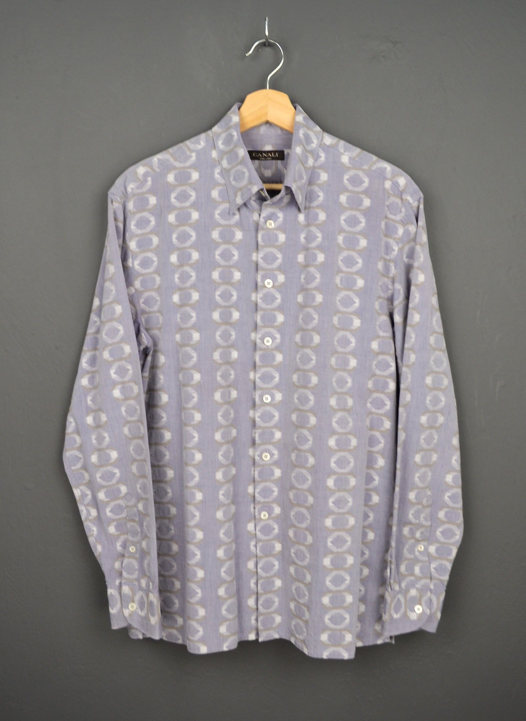 Canali Canali Shirt M Blue Gray Cotton Geometric Button Up Italy Size US M / EU 48-50 / 2 - 3 Thumbnail