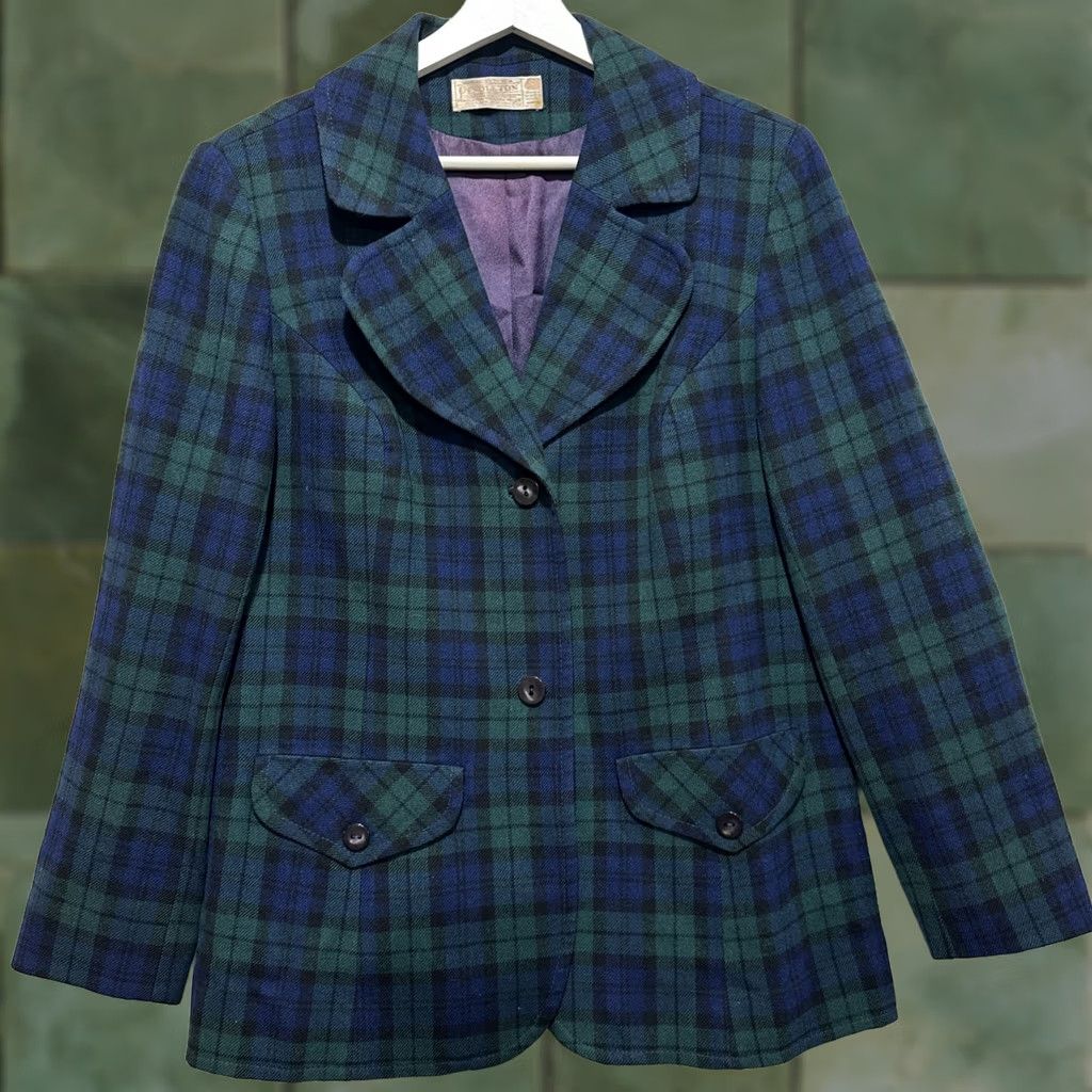 Pendleton VINTAGE Pendleton Blazer Jacket Women Size 18 Virgin Wool Green Tartan Plaid Blazer Women Plus 18 Wool Pattern Plaid Jacket Mens? Size XXL / US 16-18 / IT 52-54 - 1 Thumbnail