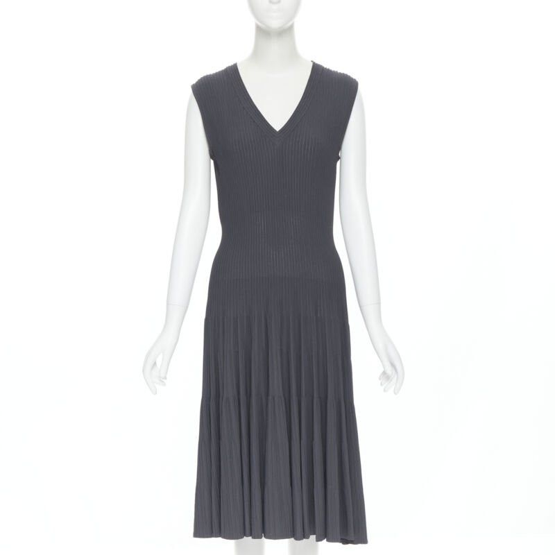 Alaia ALAIA dust grey ribbed V-neck sleeveless fit flared cocktail dress M Size M / US 6-8 / IT 42-44 - 1 Thumbnail
