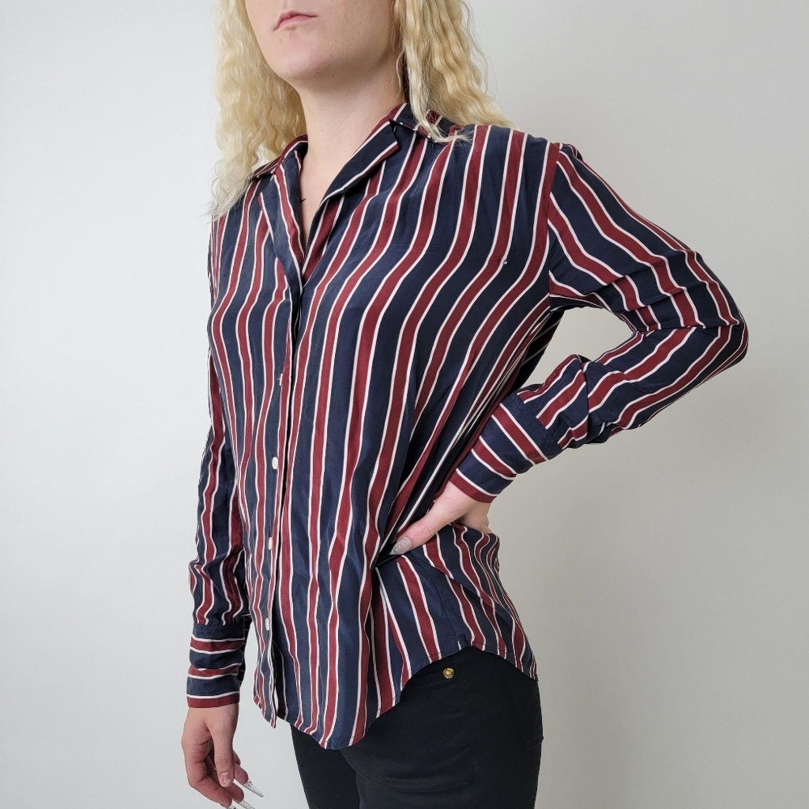 Frame Frame Silk Striped Button Down Long Sleeve Shirt - S Size S / US 4 / IT 40 - 6 Thumbnail