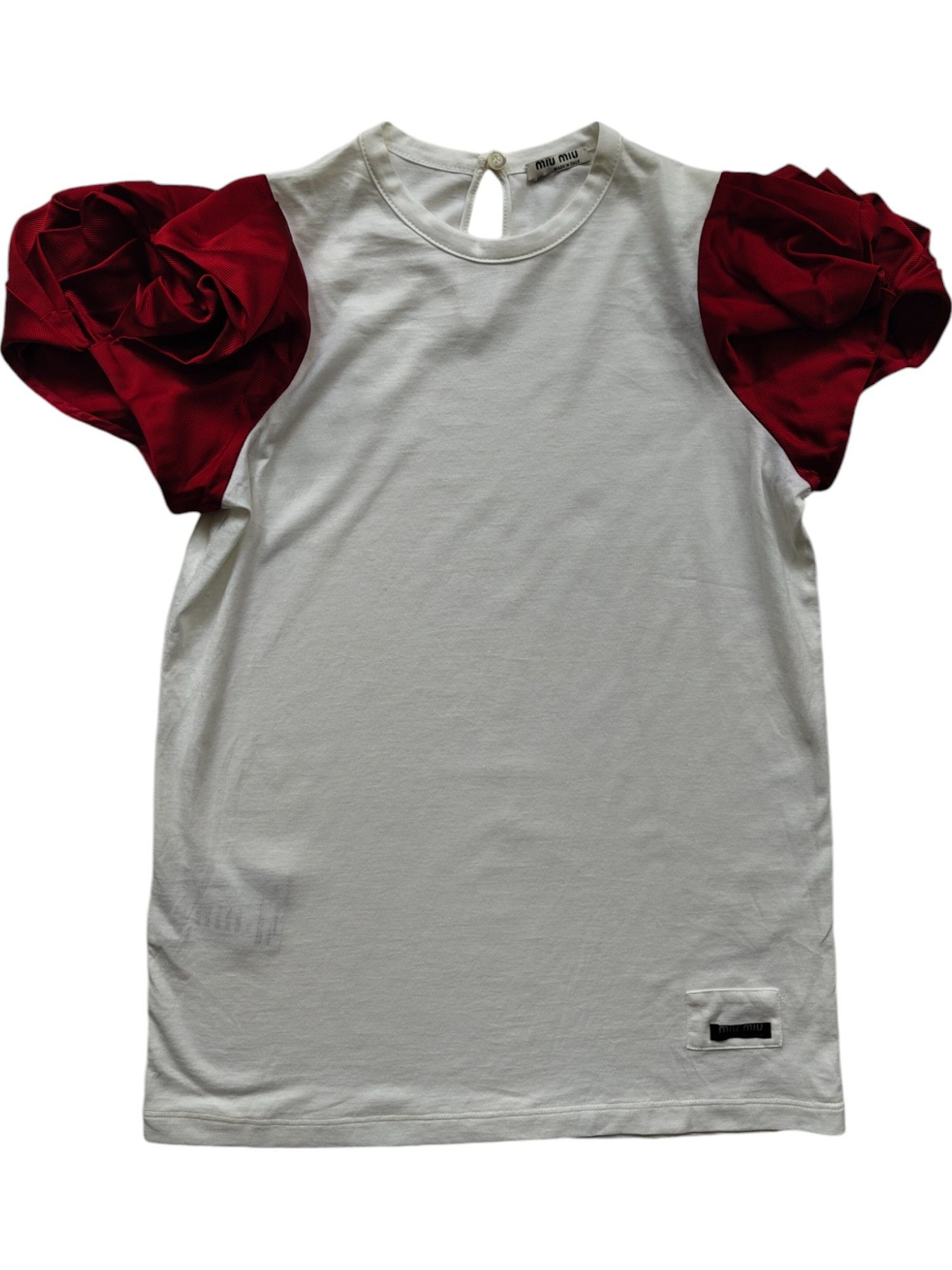 Miu Miu White T-Shirt With Red Puffed Sleeves Size XS / US 0-2 / IT 36-38 - 1 Thumbnail