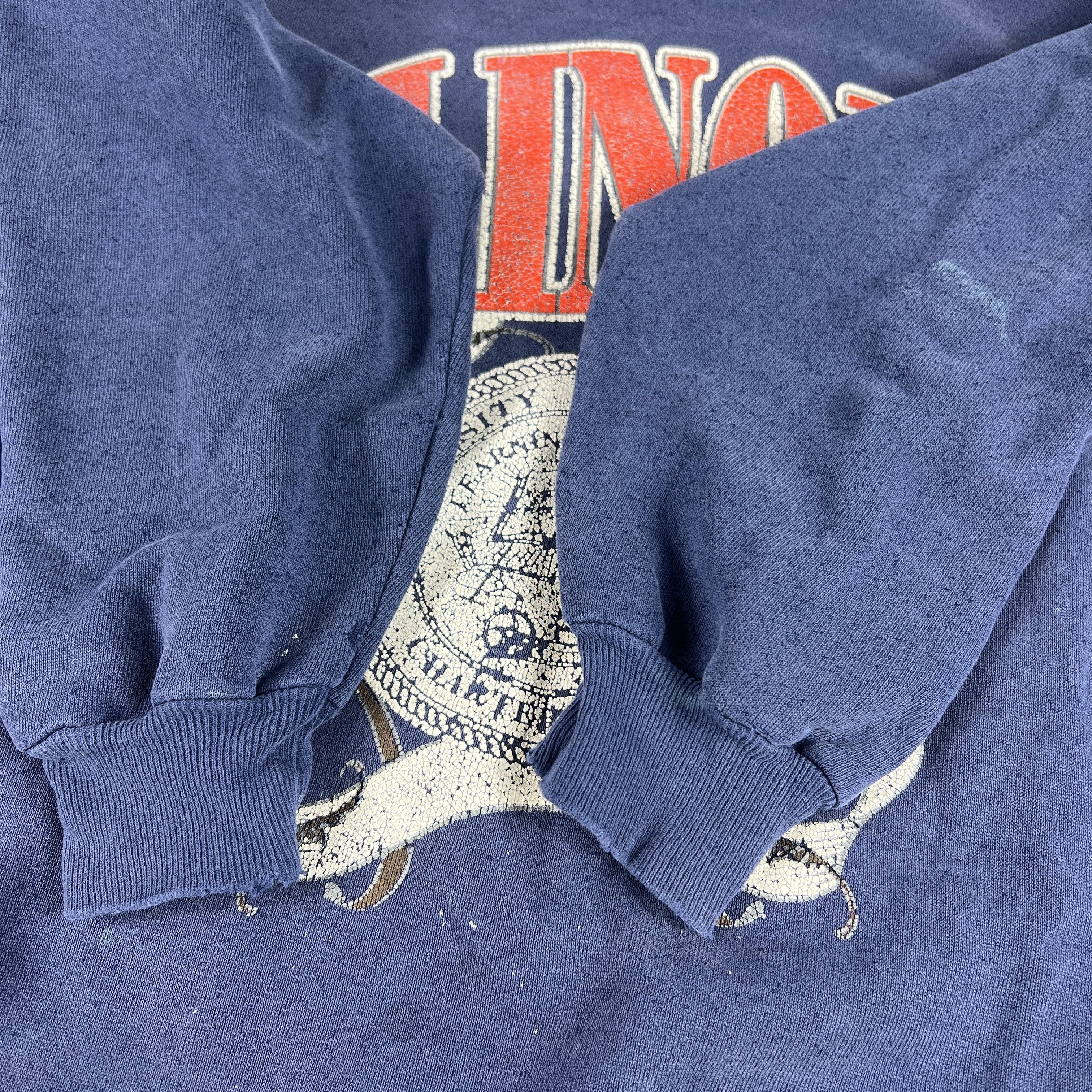 NCAA × Vintage VTG 90 Illinois Fighting Illini Sweatshirt Thrashed Crewneck Size US L / EU 52-54 / 3 - 7 Thumbnail