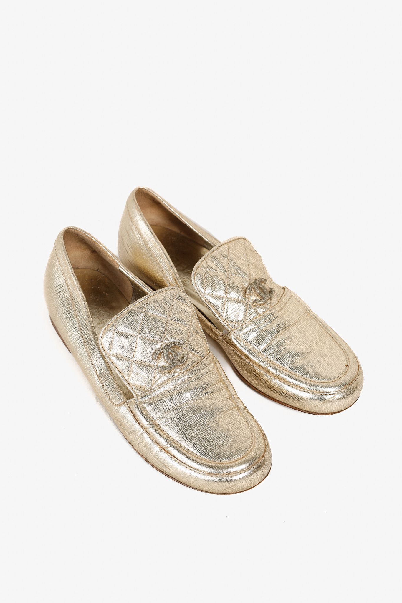 Chanel Chanel Gold CC Quilted Leather Loafers Size US 6 / IT 36 - 1 Thumbnail