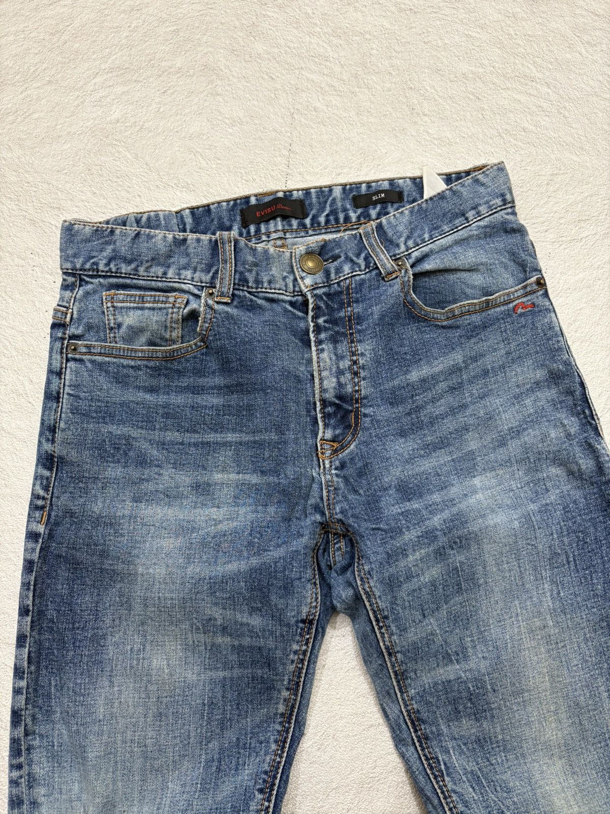 Japanese Brand 00s Evisu Archival Mudwash Denim Distressed Y2K slim fit Size US 29 - 3 Thumbnail