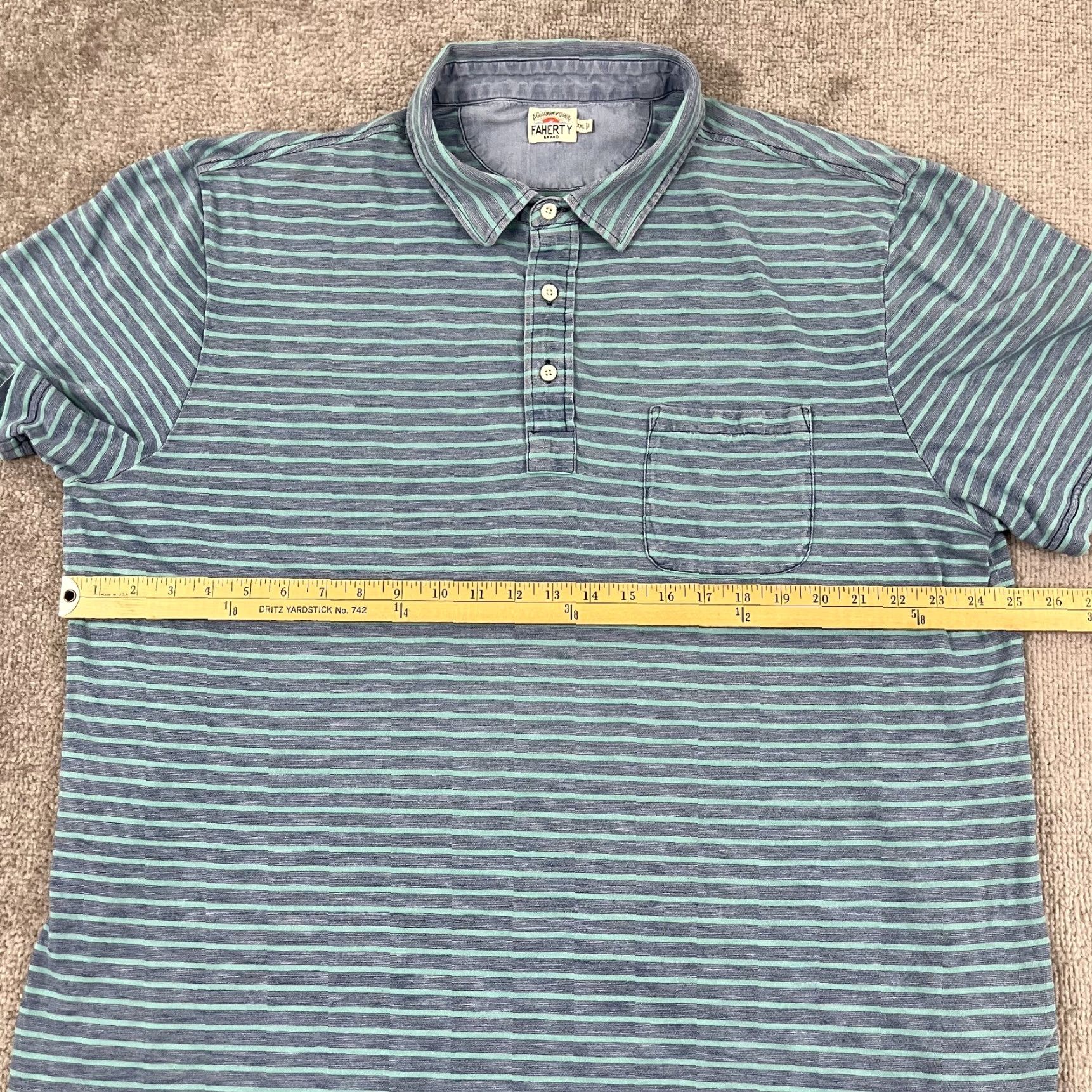 Faherty Faherty Polo Shirt Mens 2XL Blue Stripe Indigo Dyed Cotton Pocket S/S Casual Shirt Polo Size US XXL / EU 58 / 5 - 5 Thumbnail
