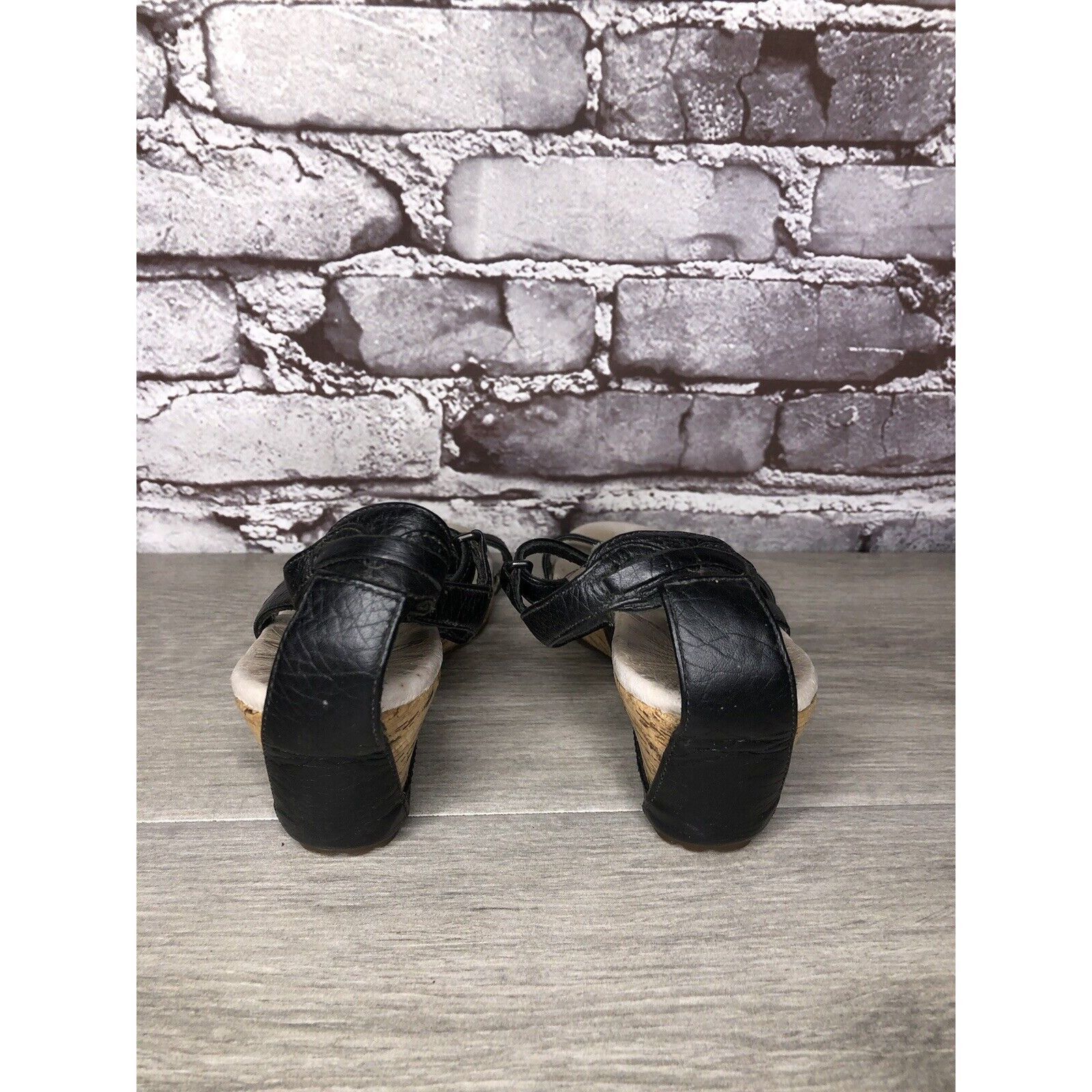 Patagonia Patagonia Black Leather Ankle Strap Cork Wedge Sandals Women Size US 6.5 / IT 36.5 - 4 Thumbnail