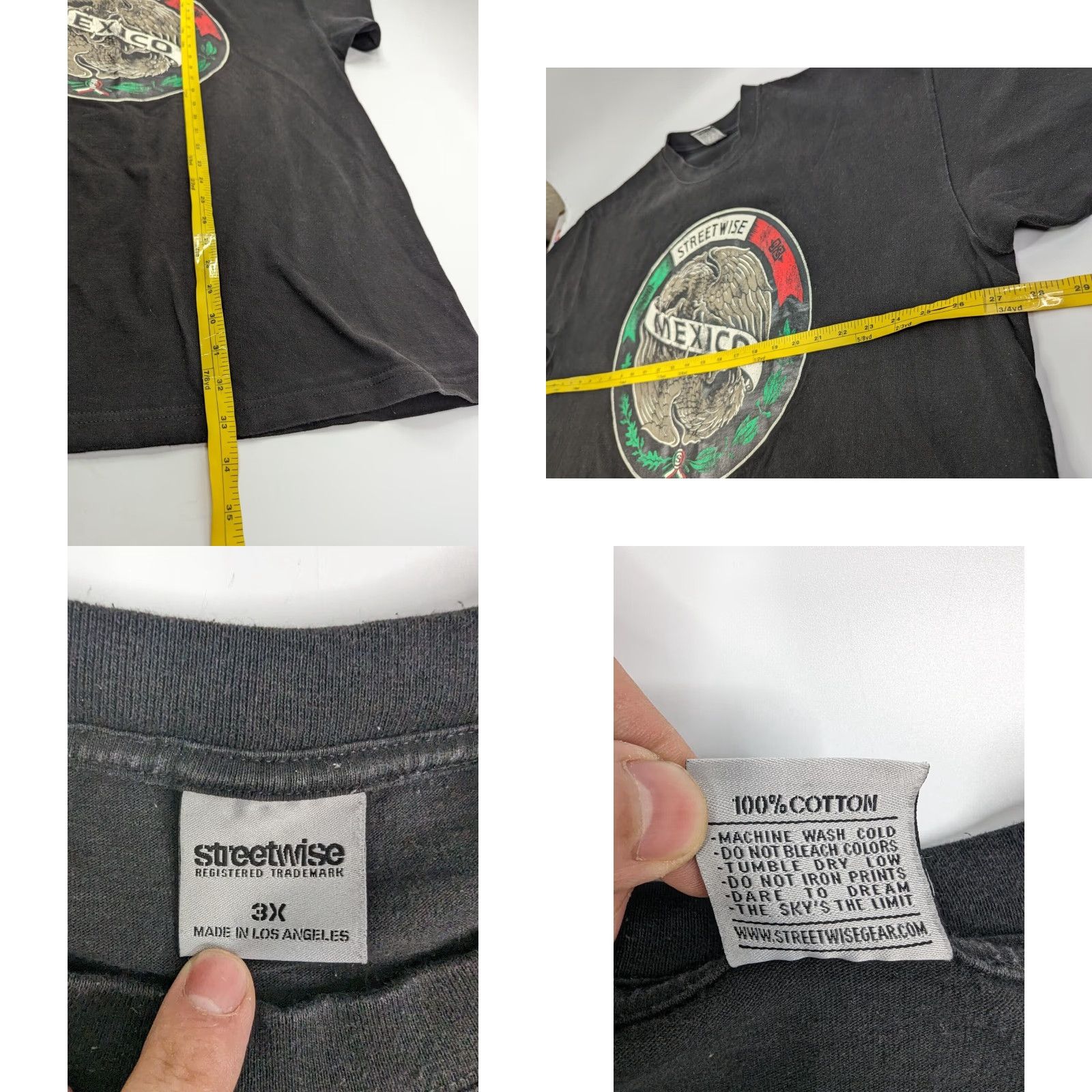 Vintage STREETWISE MEXICO T-shirt Urban Streetwear Tee Men 3X Black Size US XXL / EU 58 / 5 - 8 Thumbnail