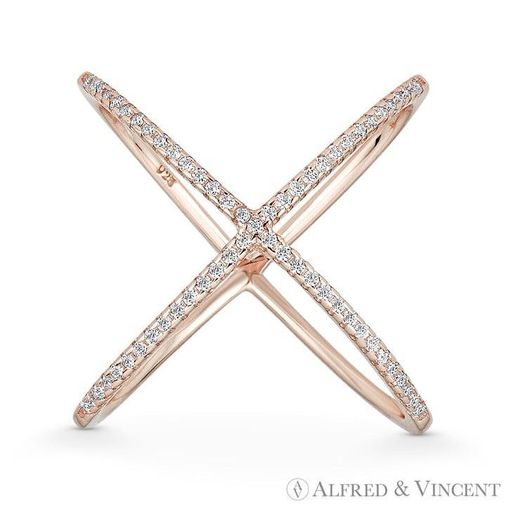 Other Ladies X-Ring w/ CZ Crystals in .925 Sterling Silver Size ONE SIZE - 1 Preview