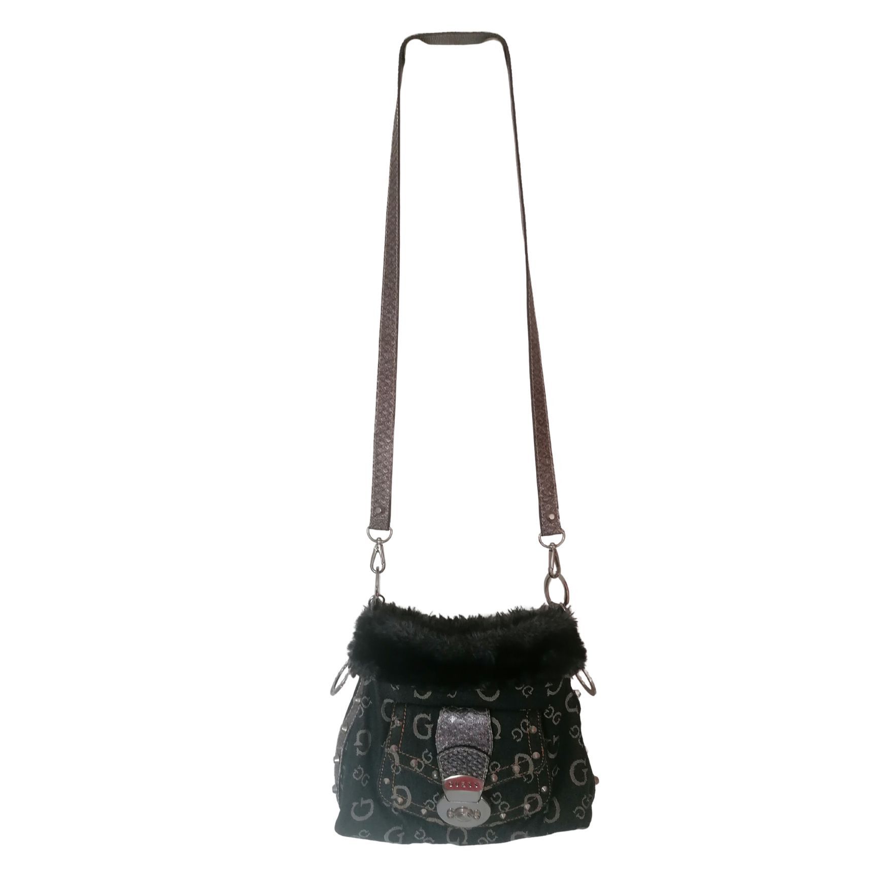 Guess Denim bag with faux fur and snakeskin pattern Size ONE SIZE - 4 Thumbnail