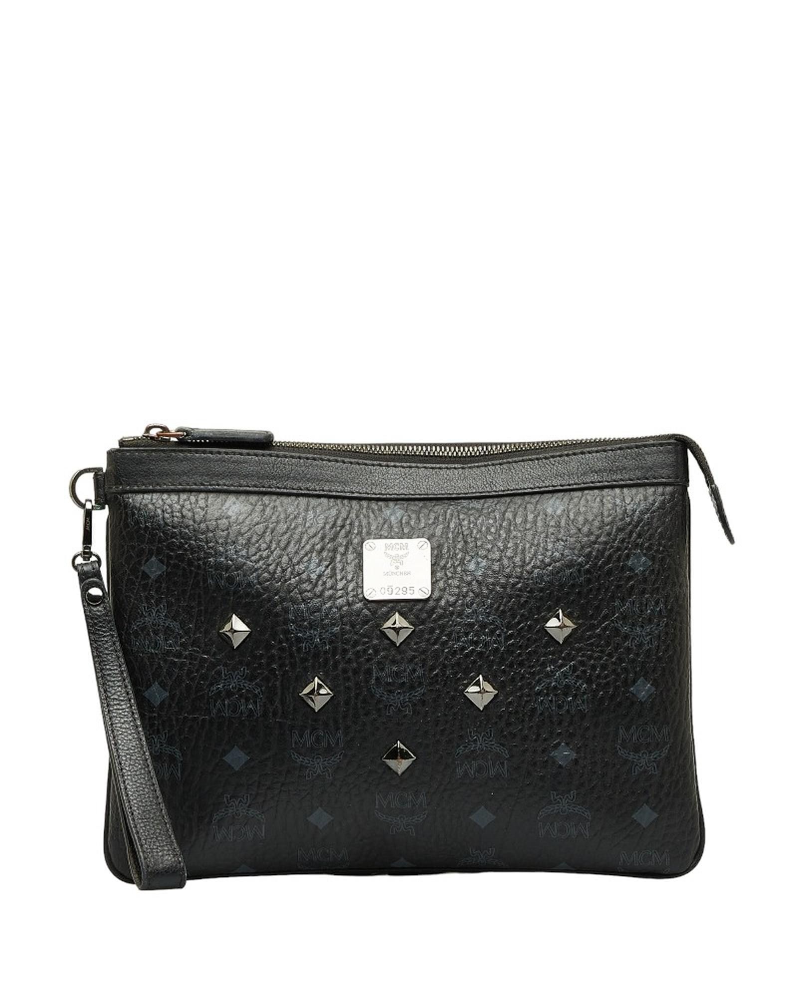 image of MCM Studded Black Clutch Bag, Women's