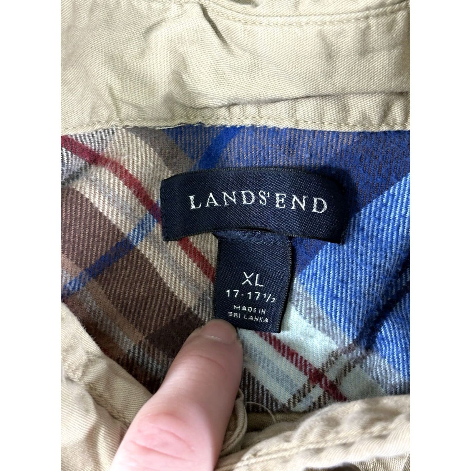 Lands' End Lands' End Tan Button-Down Long Sleeve Collared Shirt Mens XL 17-17.5 100% Cotton Classic Preppy Shirt Size US XL / EU 56 / 4 - 2 Thumbnail