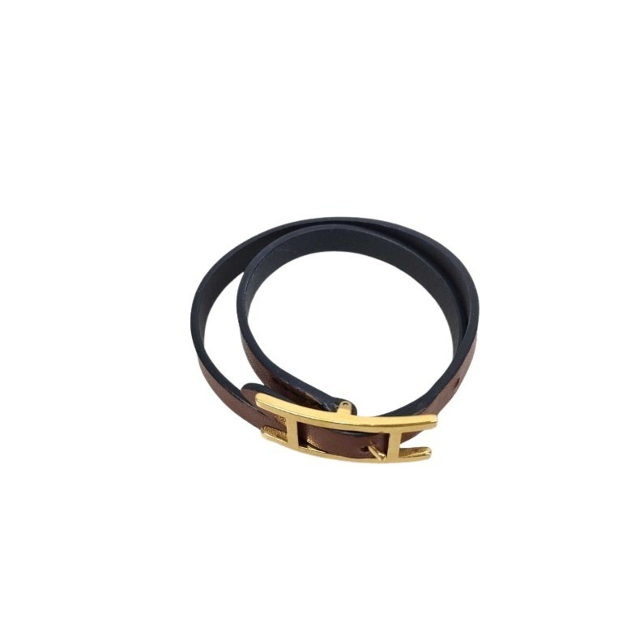 Hermes HERMES B-Api Brown Leather Double Tour Bracelet for Women Size ONE SIZE - 1 Thumbnail