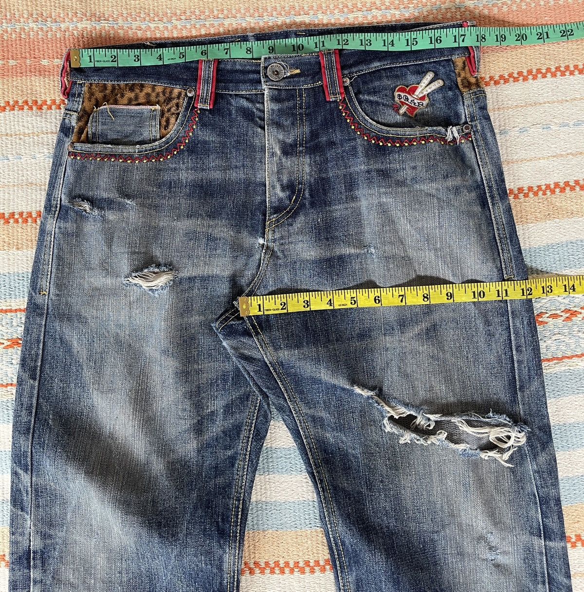 If Only Was True Very rare🔥SQUARE DARK🔥Embroidery Selvedge Distressed Jeans Size US 35 - 5 Thumbnail