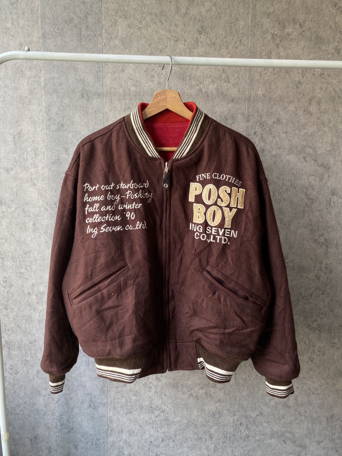 Japanese Brand F/W 1990 Posh Boy Reversible Wool Bomber Jacket Size US L / EU 52-54 / 3 - 1 Thumbnail