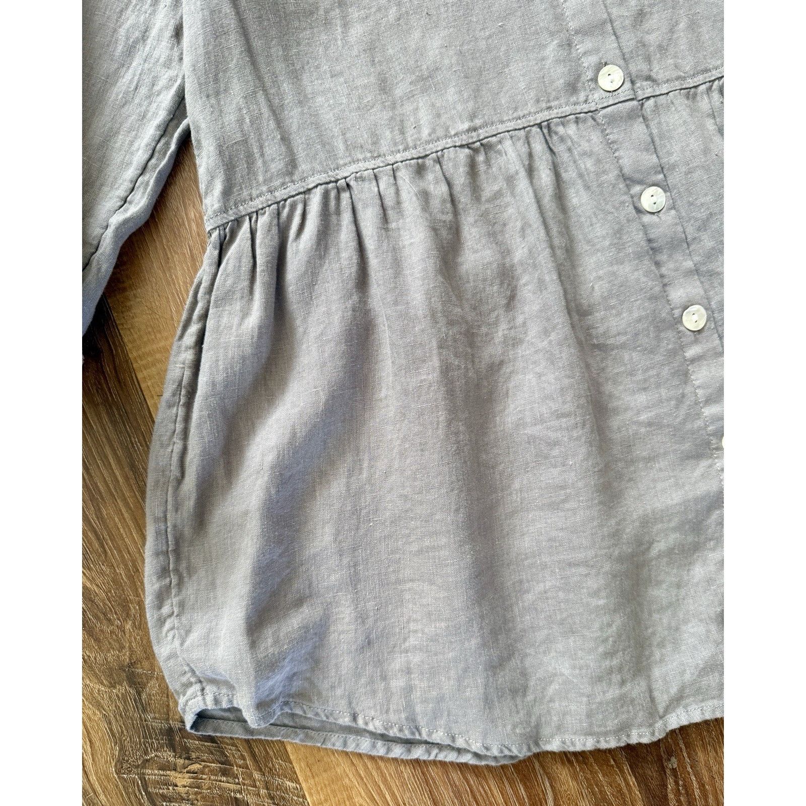 Other Sigrid Olsen 100% Linen Blouse Medium Tan Pintuck Peasant Size M / US 6-8 / IT 42-44 - 6 Thumbnail