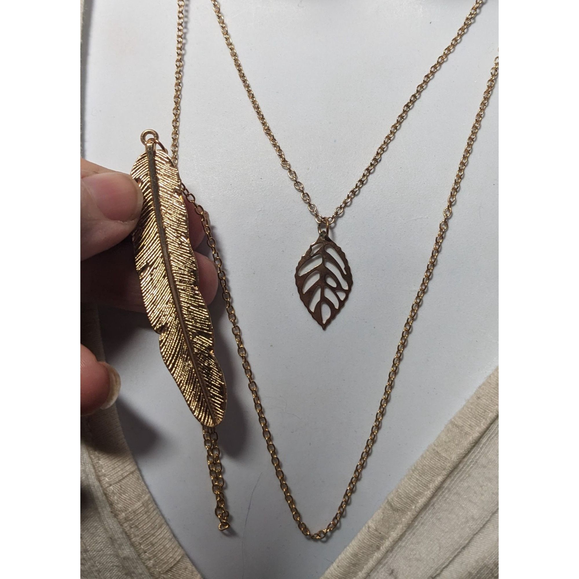 Other Bohemian Gold Tone Multilayer Feather And Leaf Pendant Neckl Size ONE SIZE - 3 Thumbnail