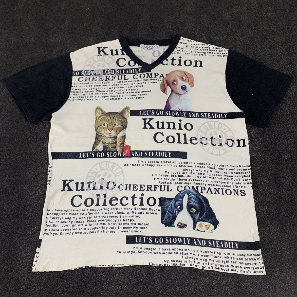 Japanese Brand Vintage Kunio Collection All-Over Print V-Neck T-Shirt Size US L / EU 52-54 / 3 - 1 Thumbnail