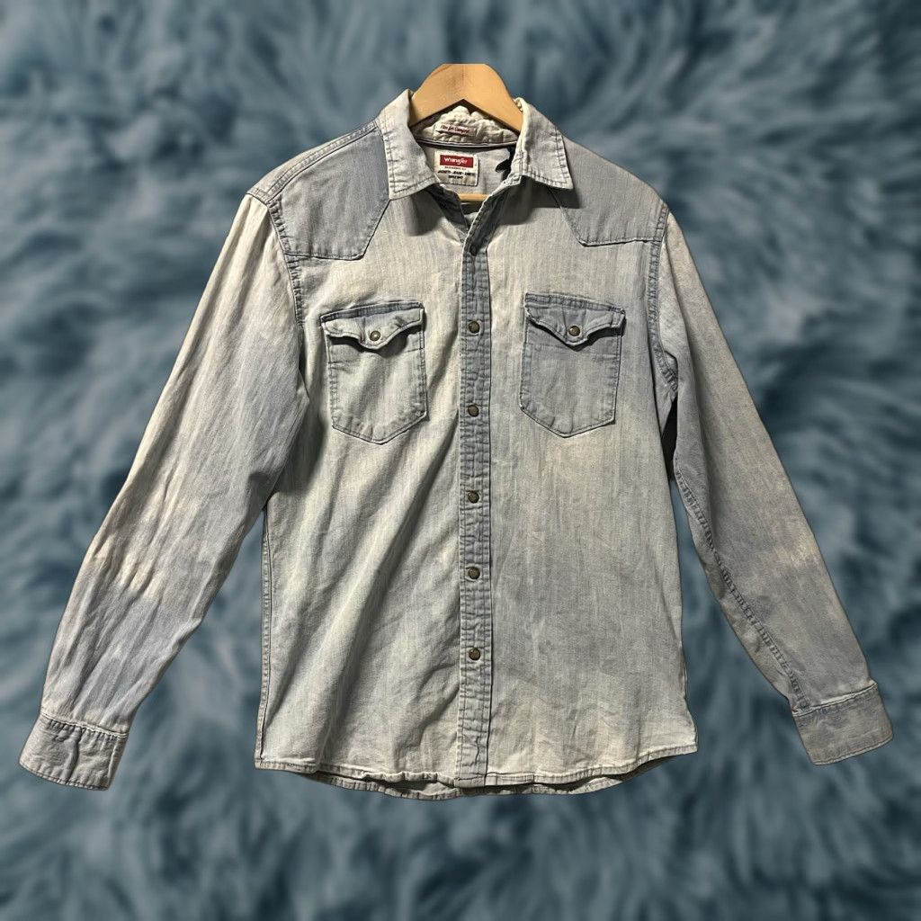 Wrangler Wrangler Button-Up Shirt Mens M Blue Long Sleeve Snap Button Cotton Blend Casual Regular Fit Size US M / EU 48-50 / 2 - 1 Thumbnail