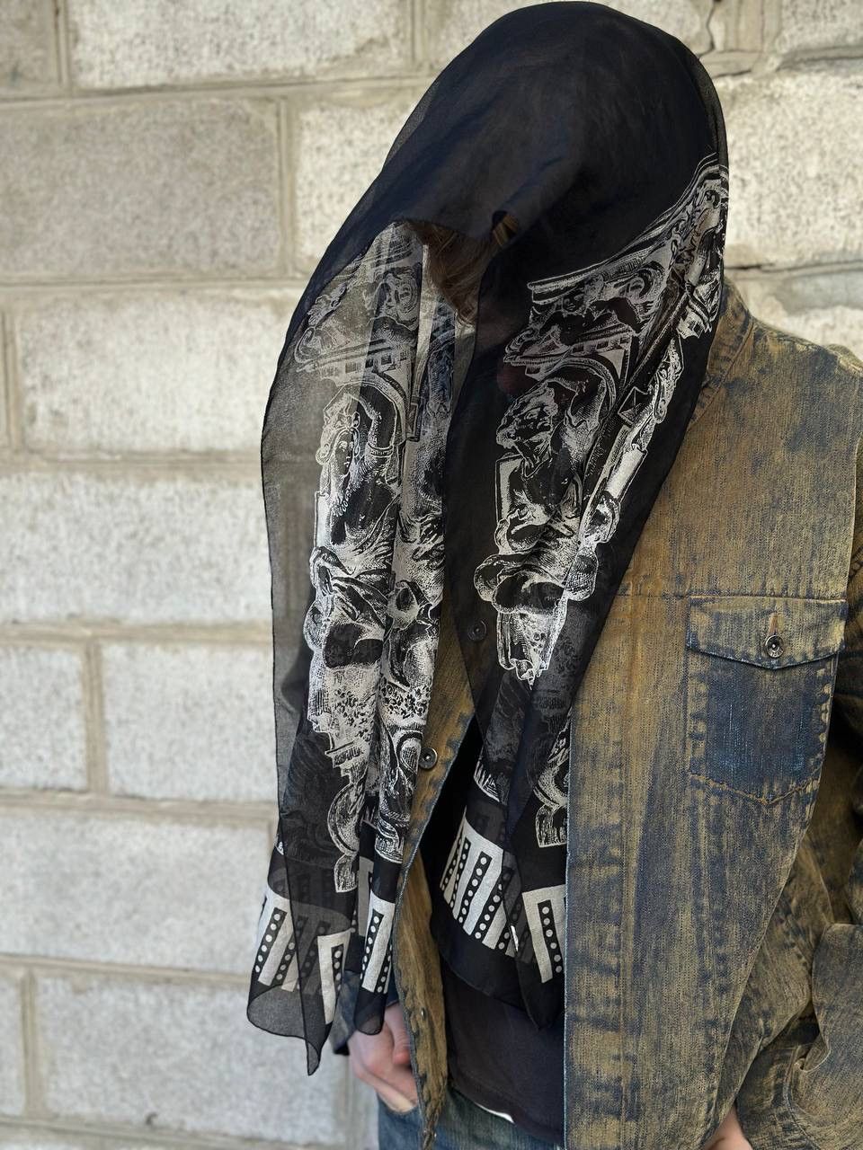Punk and Yo Vintage Archive Scarf Baroque Gothic Print Swans Opium y2K Size ONE SIZE - 6 Thumbnail