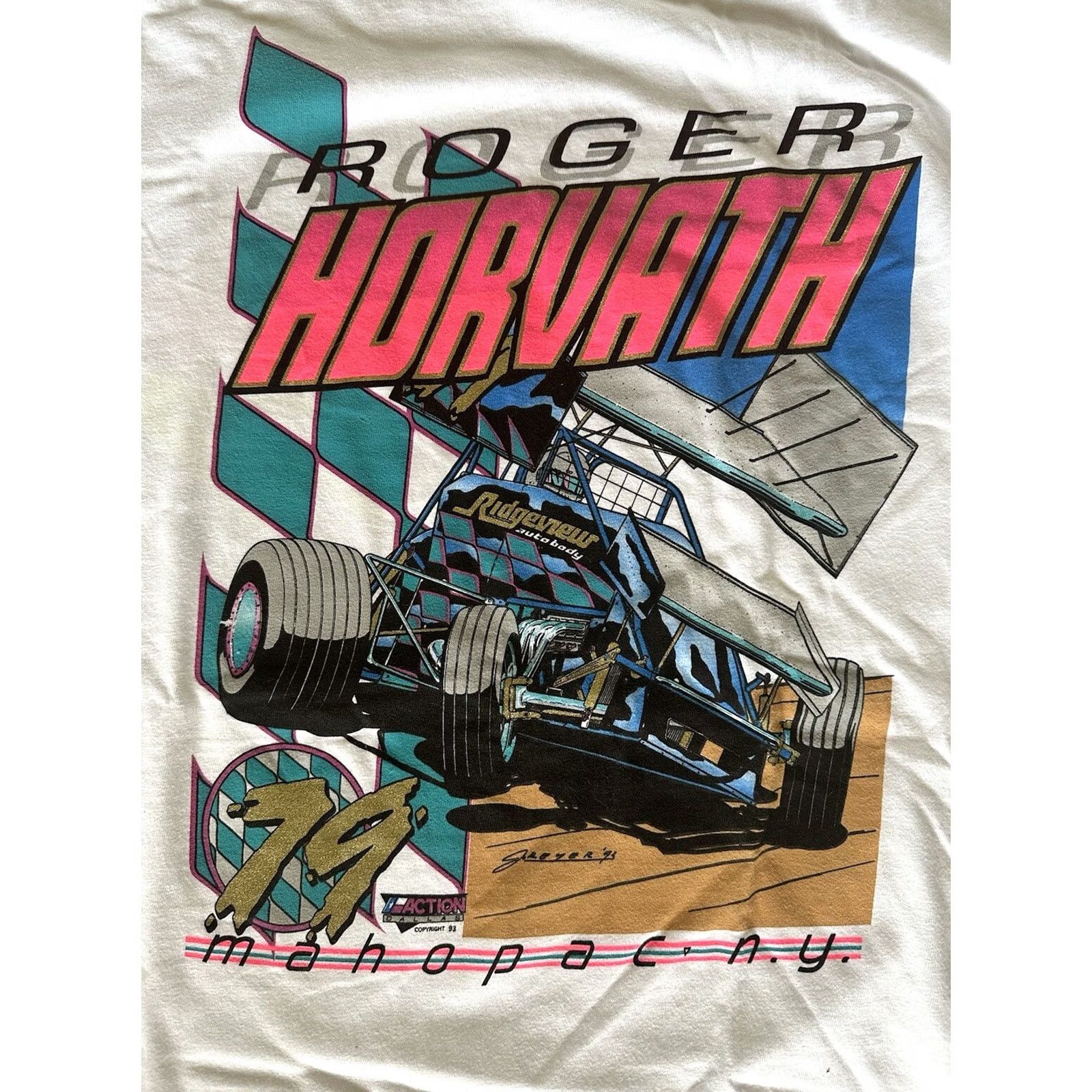 Hanes VINTAGE 90s Roger Horvath Racing Tee Ridgeview 79 Size L Hanes Single Stitch New Shirt Mens White 90s Size US L / EU 52-54 / 3 - 3 Thumbnail