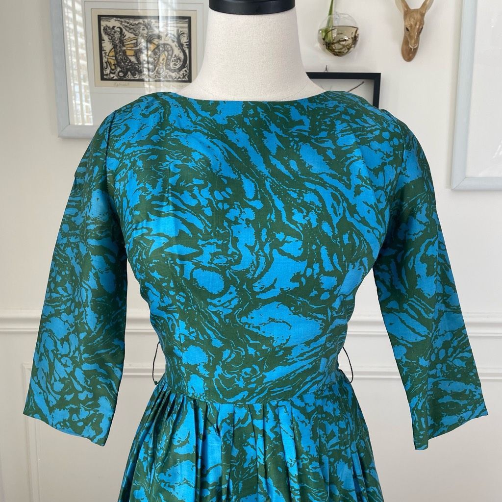 Vintage Vintage 60s Turquoise Green 3/4 Sleeve Fit and Flare Dress 4 S Size S / US 4 / IT 40 - 2 Thumbnail