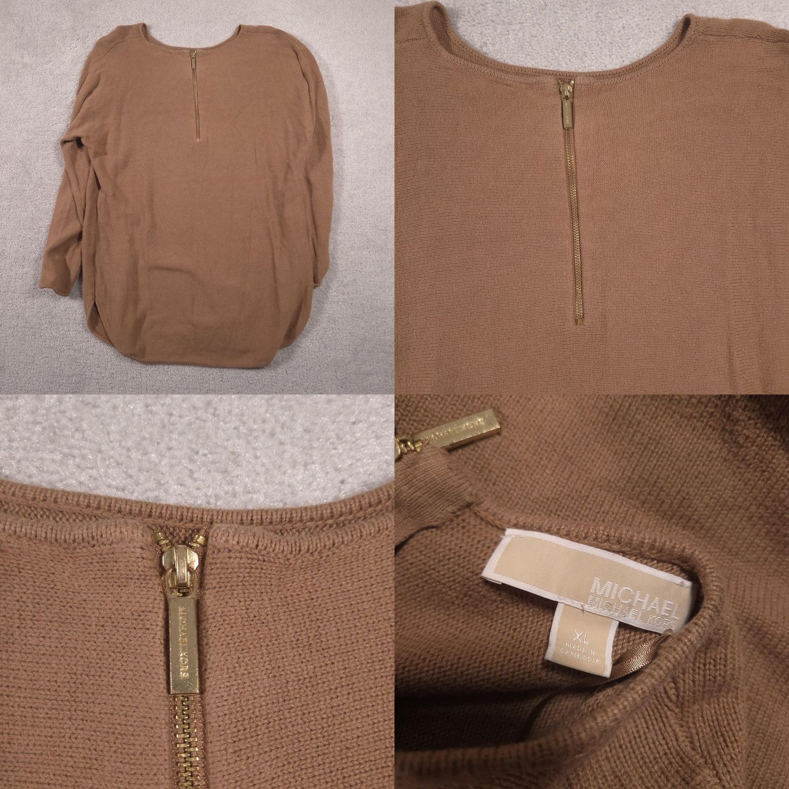 Vintage MICHAEL Michael Kors Sweater Womens XL Brown Crew Neck Back Zip Knit Pullover Size XL / US 12-14 / IT 48-50 - 8 Thumbnail