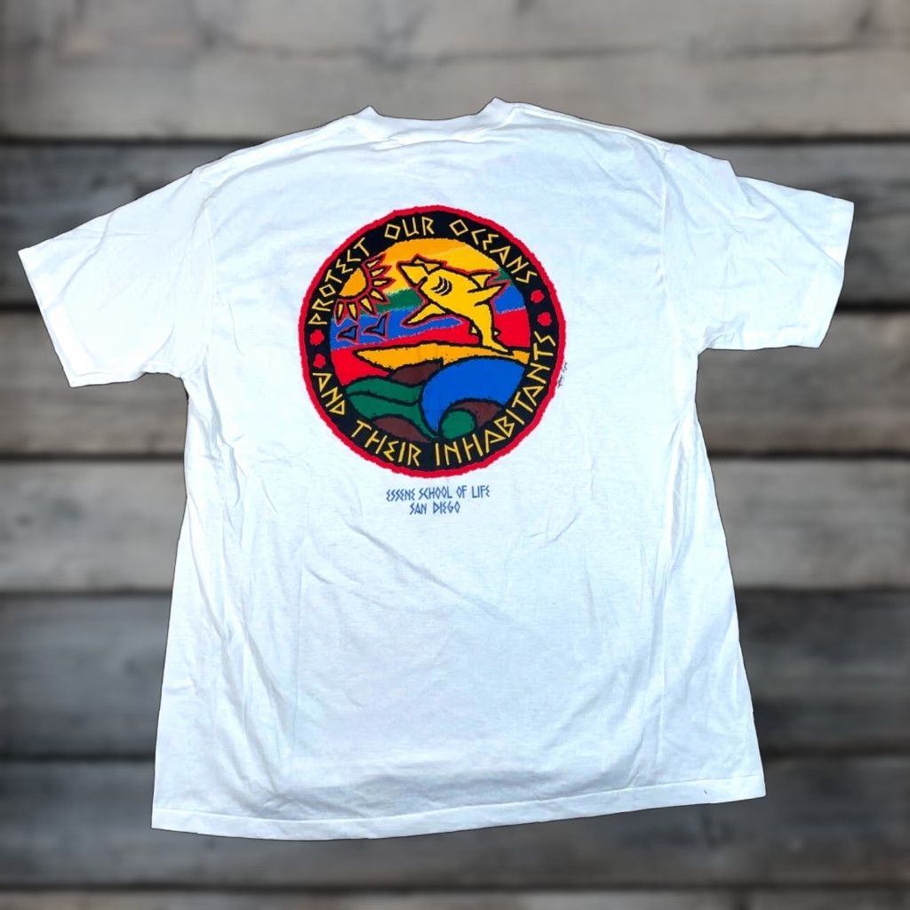 Vintage VINTAGE School of Life Dolphins Shirt Adult XL White - 90s Nautical Graphic, Jamaica, Oneita Tag, Single Stitch Mens XL Size US XL / EU 56 / 4 - 1 Thumbnail