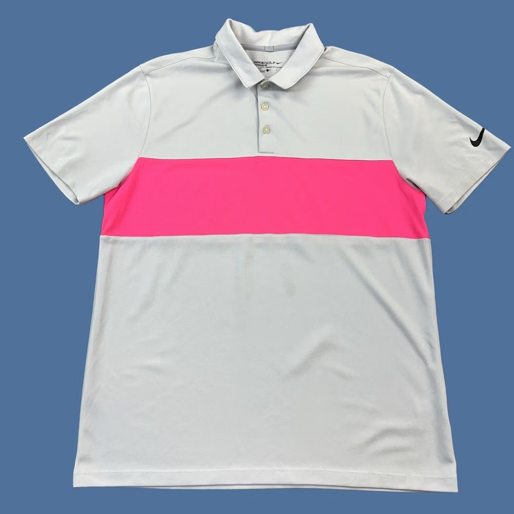 Nike Nike Golf Shirt Mens Large Gray Pink Breathe Colorblock Polo DriFit Standard Fit Size US L / EU 52-54 / 3 - 1 Thumbnail
