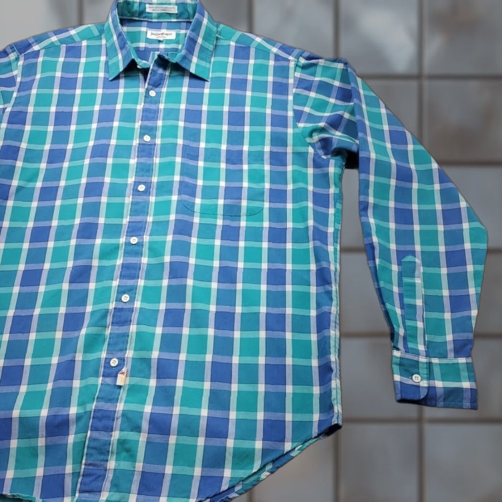Yves Saint Laurent VINTAGE Yves Saint Laurent Shirt Mens L Long Sleeve Plaid Casual Shirt Size US L / EU 52-54 / 3 - 1 Thumbnail